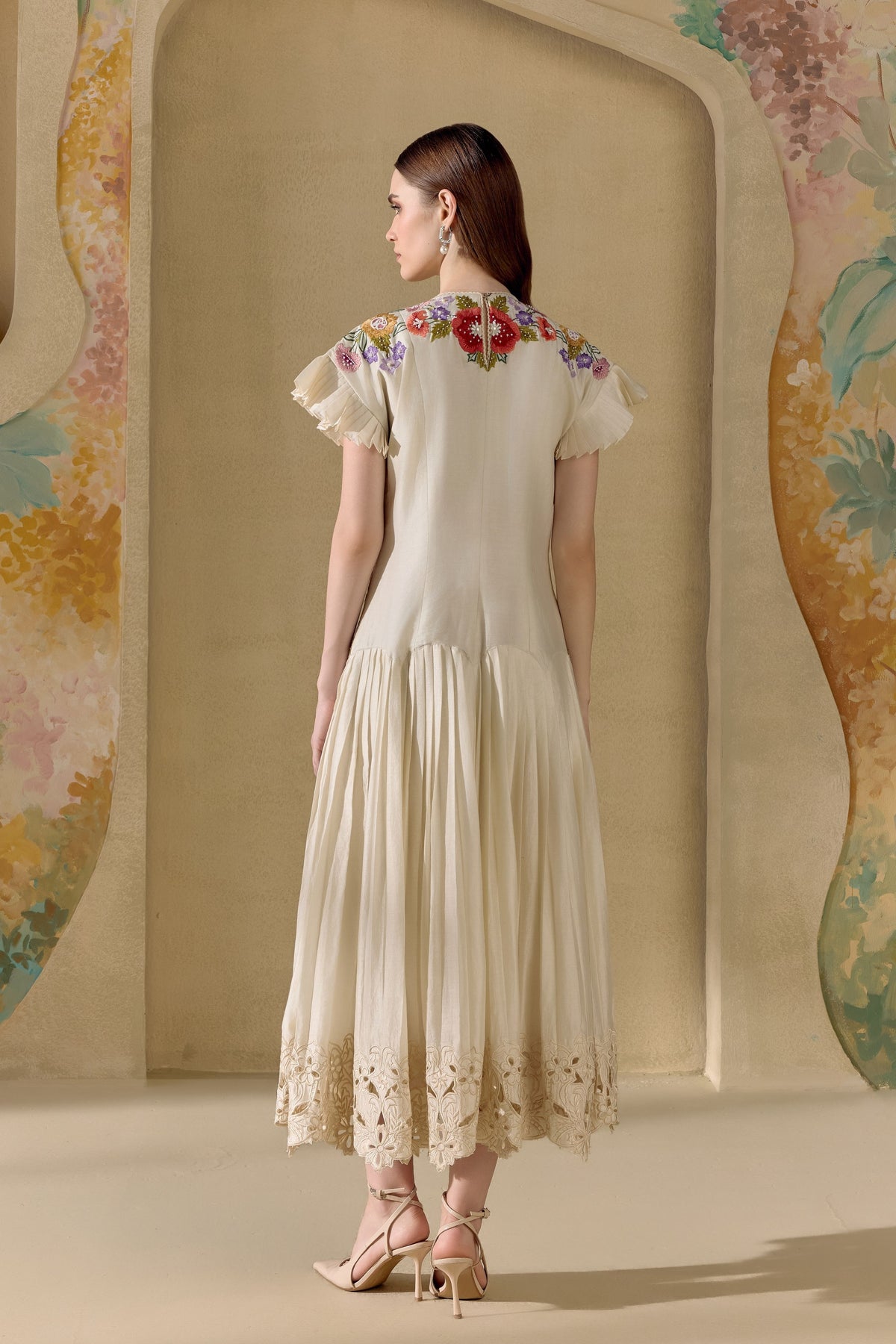 Ivory Fleur Pleated Dress