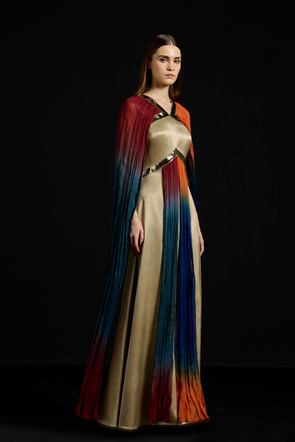 Fall-Panelled Gradient Satin Dress