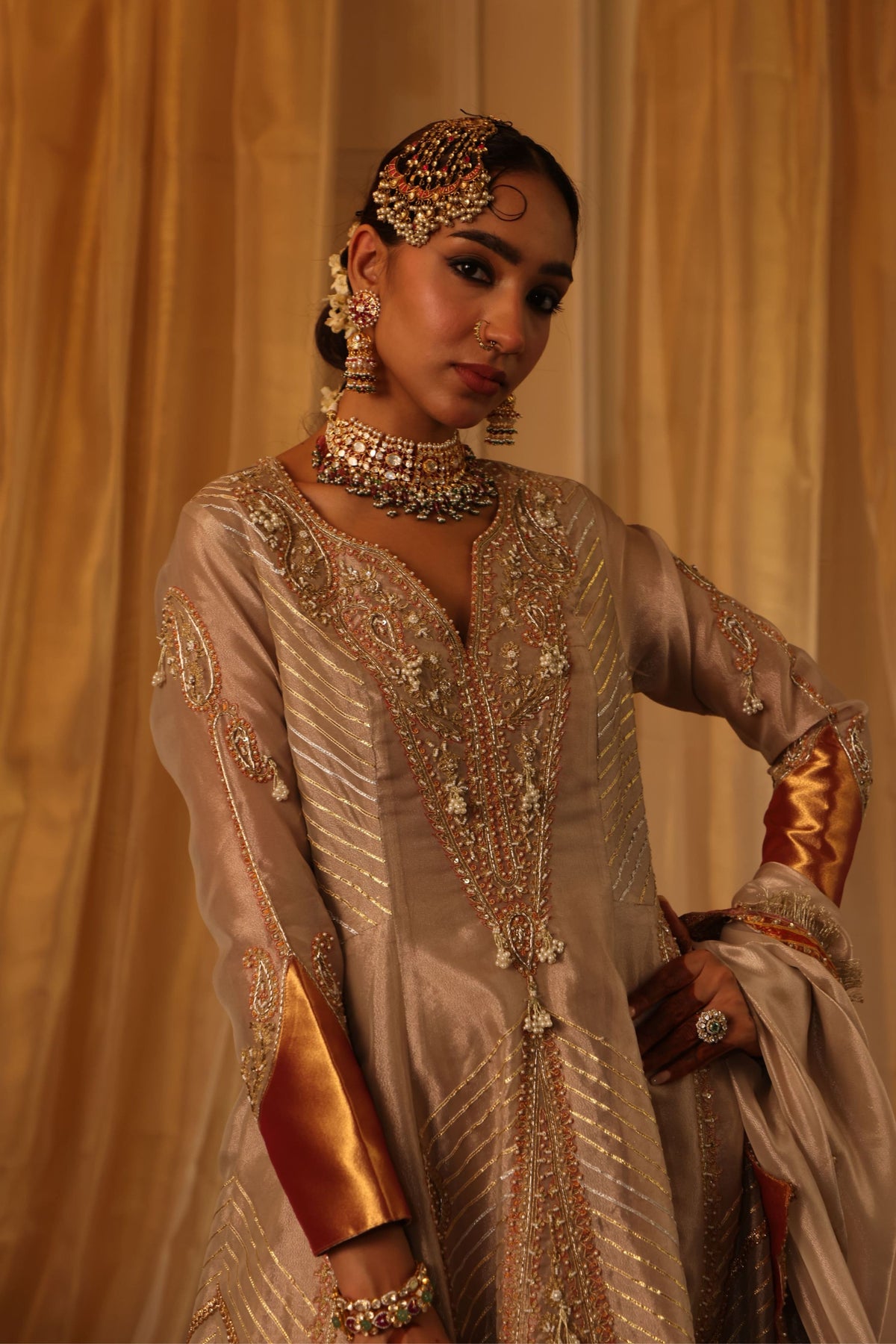 Rose Gold Zari Anarkali Set