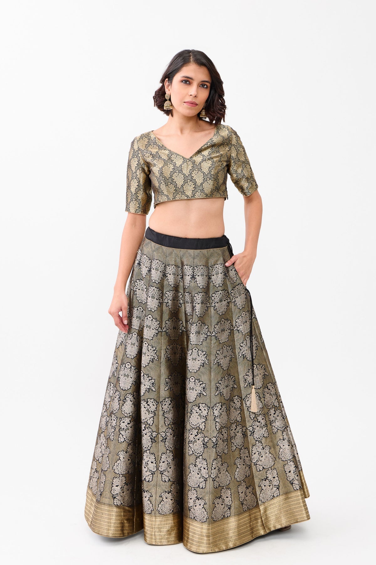 Black Gulhar Gold  Zari  Lehenga Set