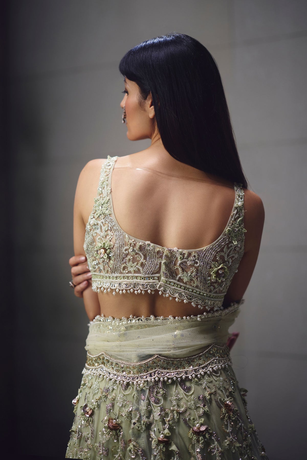 Sage Green Embellished Lehenga Set