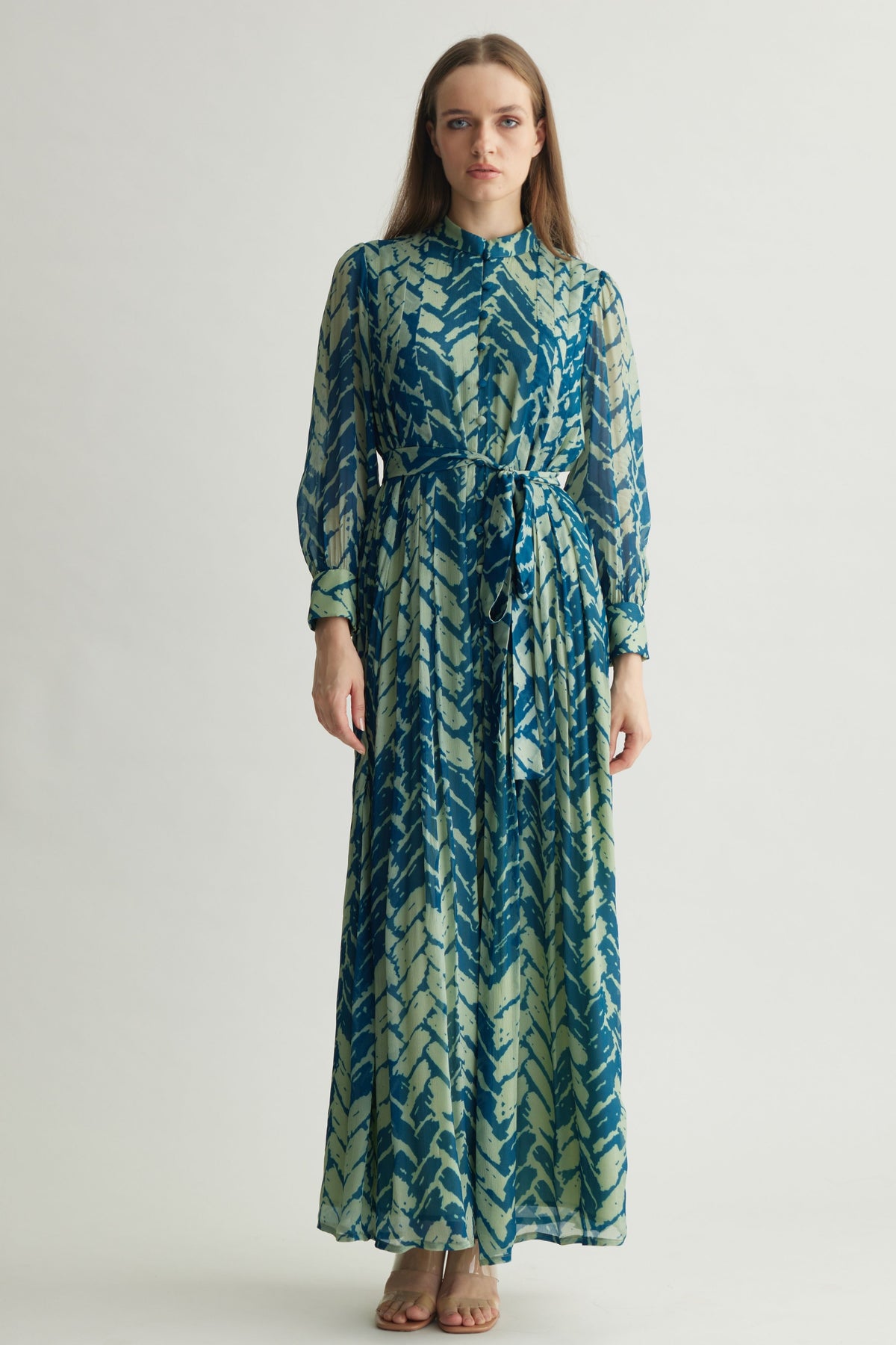 Blue Chevron Long Dress