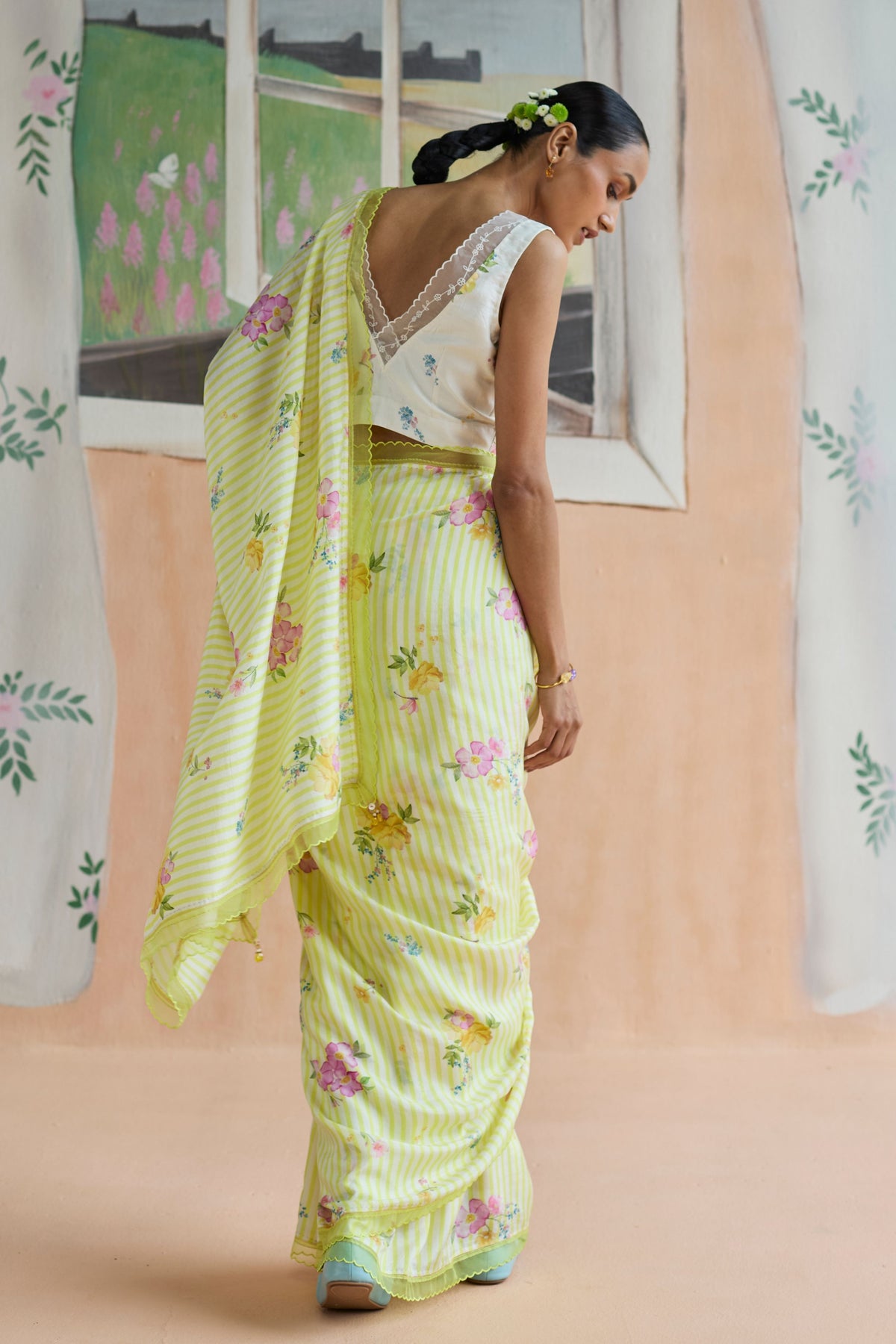 Serene Flora Mulberry Silk Sari