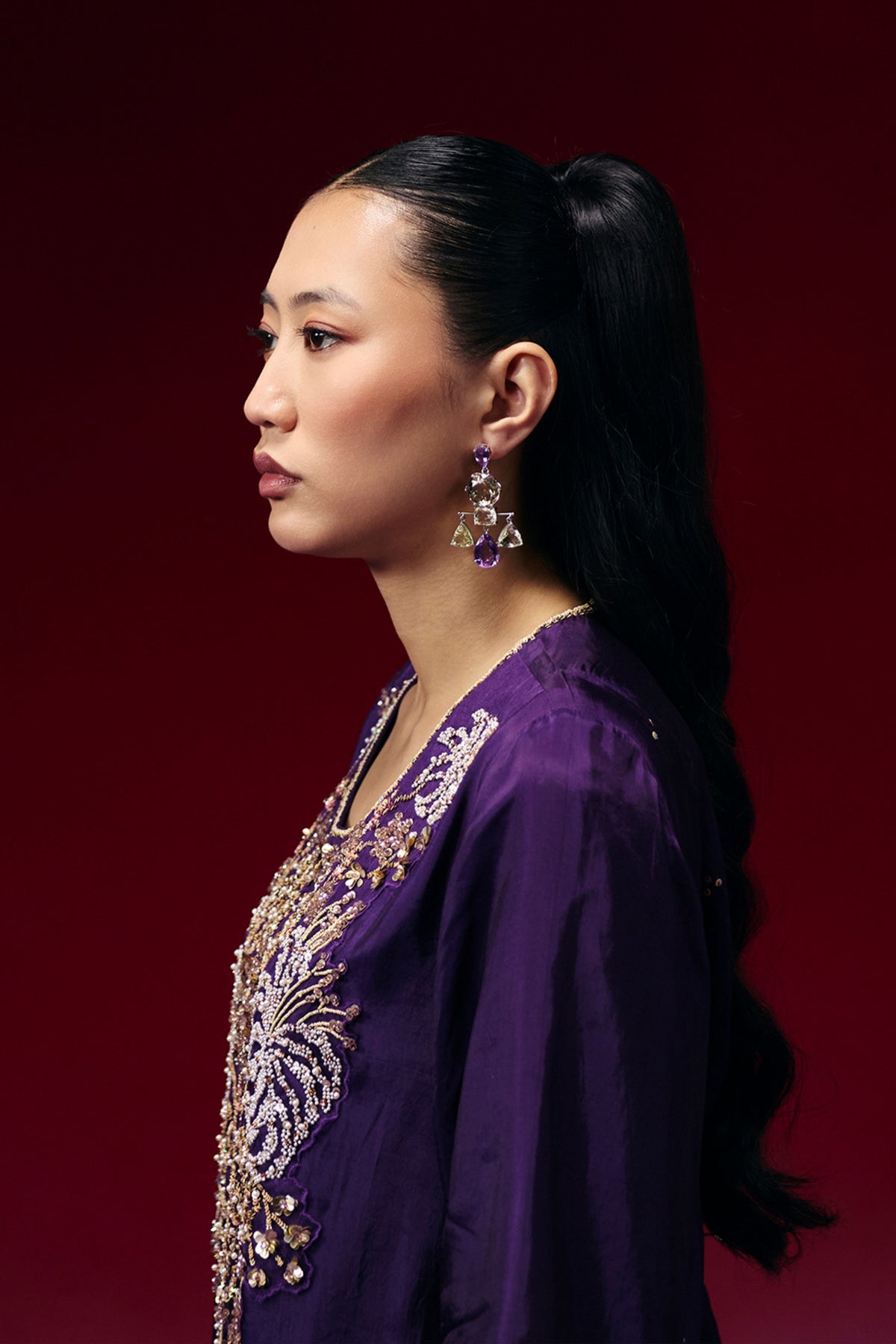 Violet Hand Embroidered Kurta Set