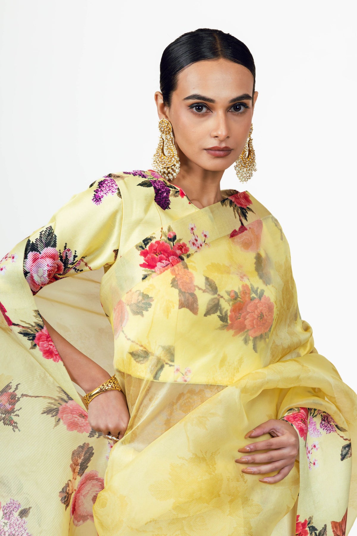 Nila Yellow Organza Saree