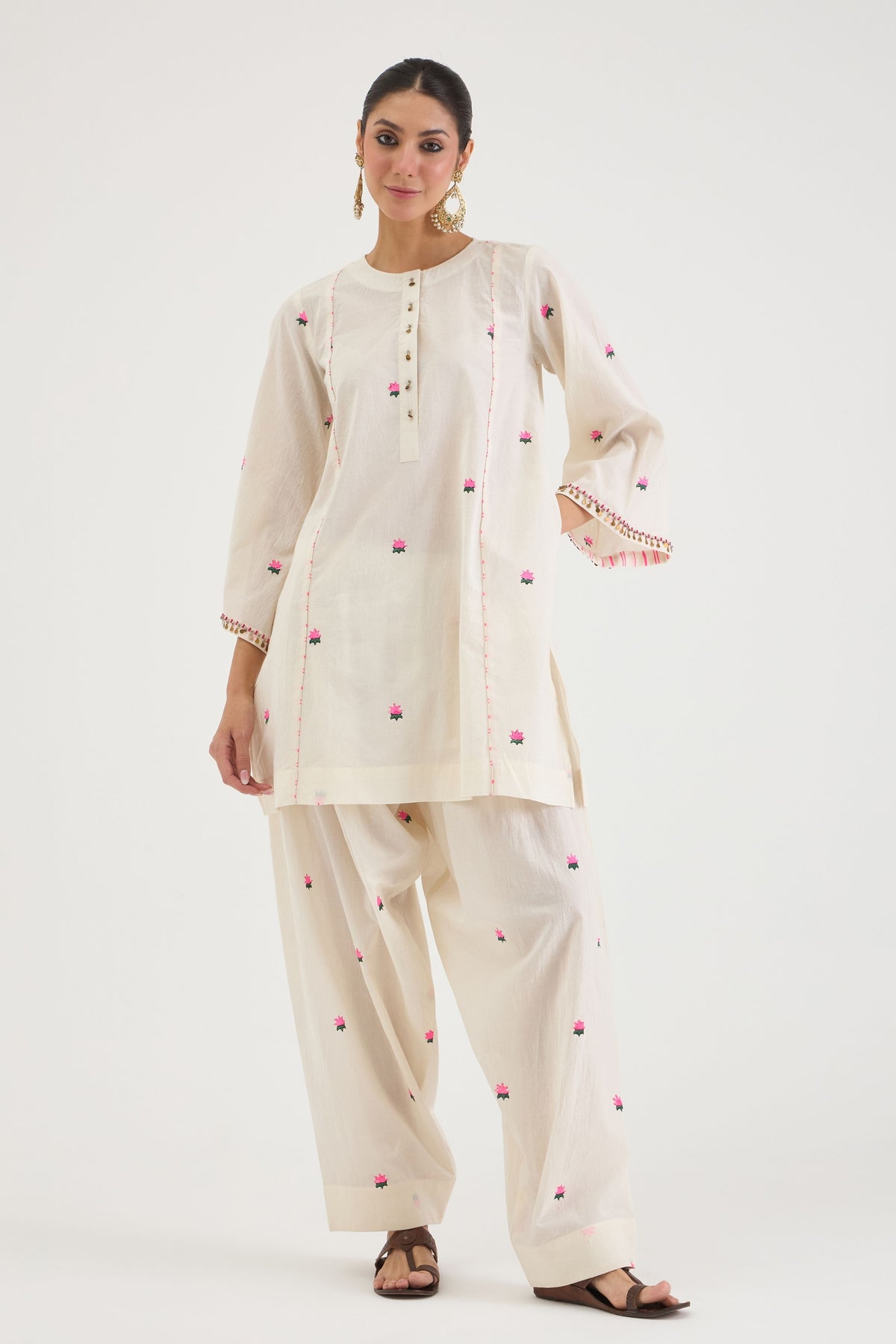 Neon Pink Lotus Kurta Set