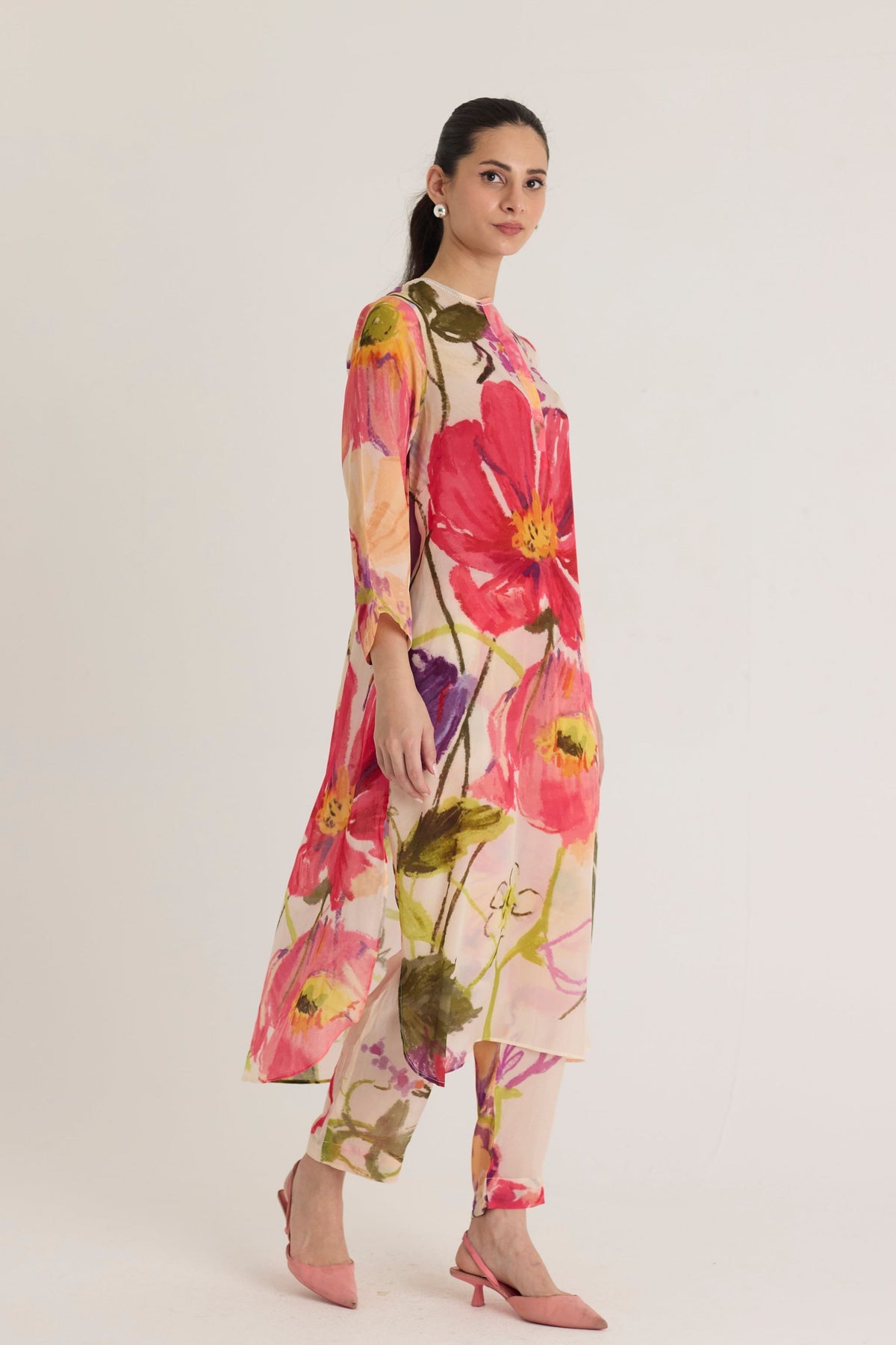 Dolly White Crepe Long Kurta Set