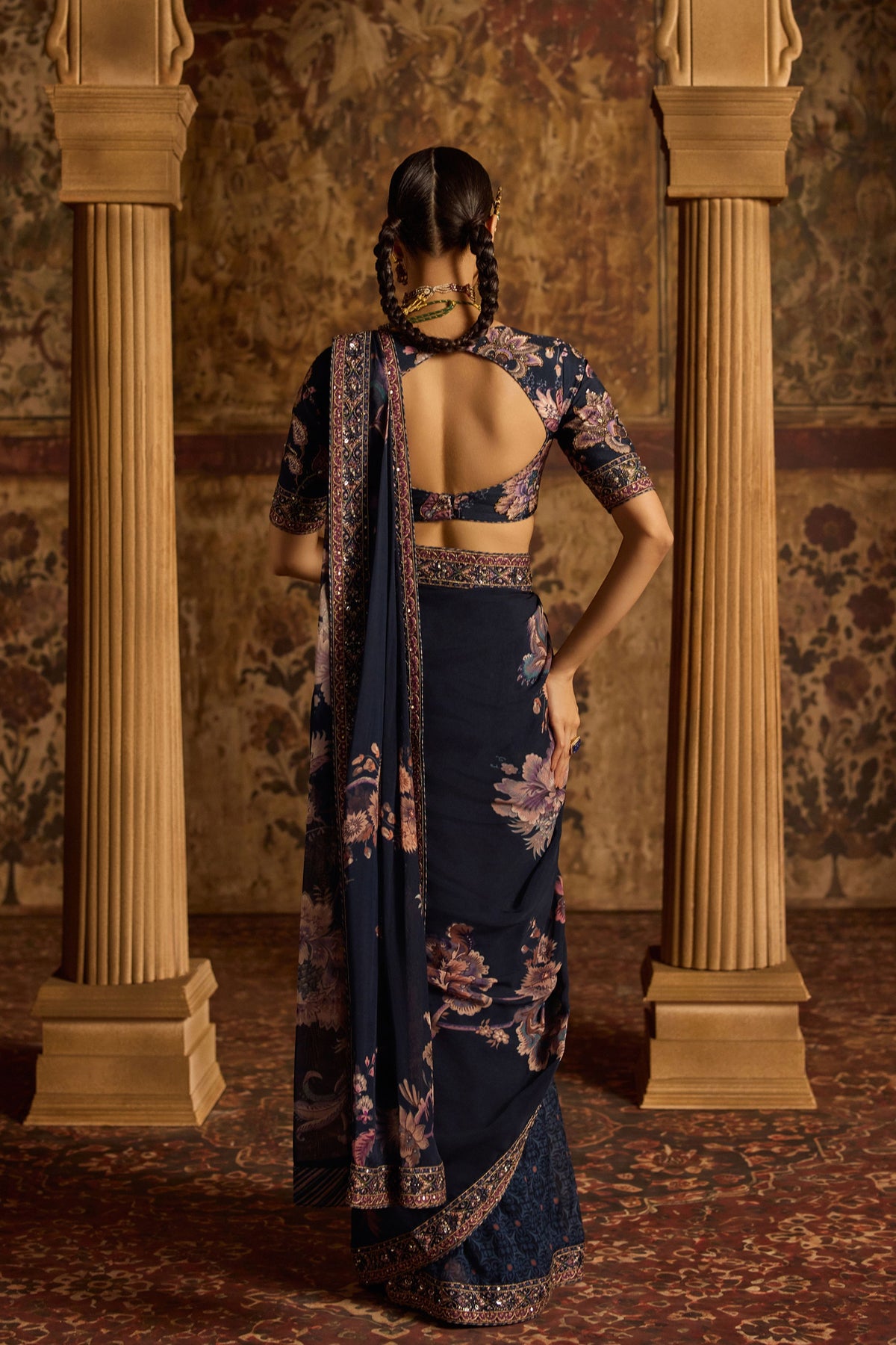 Sayna Blue Draped Saree Set