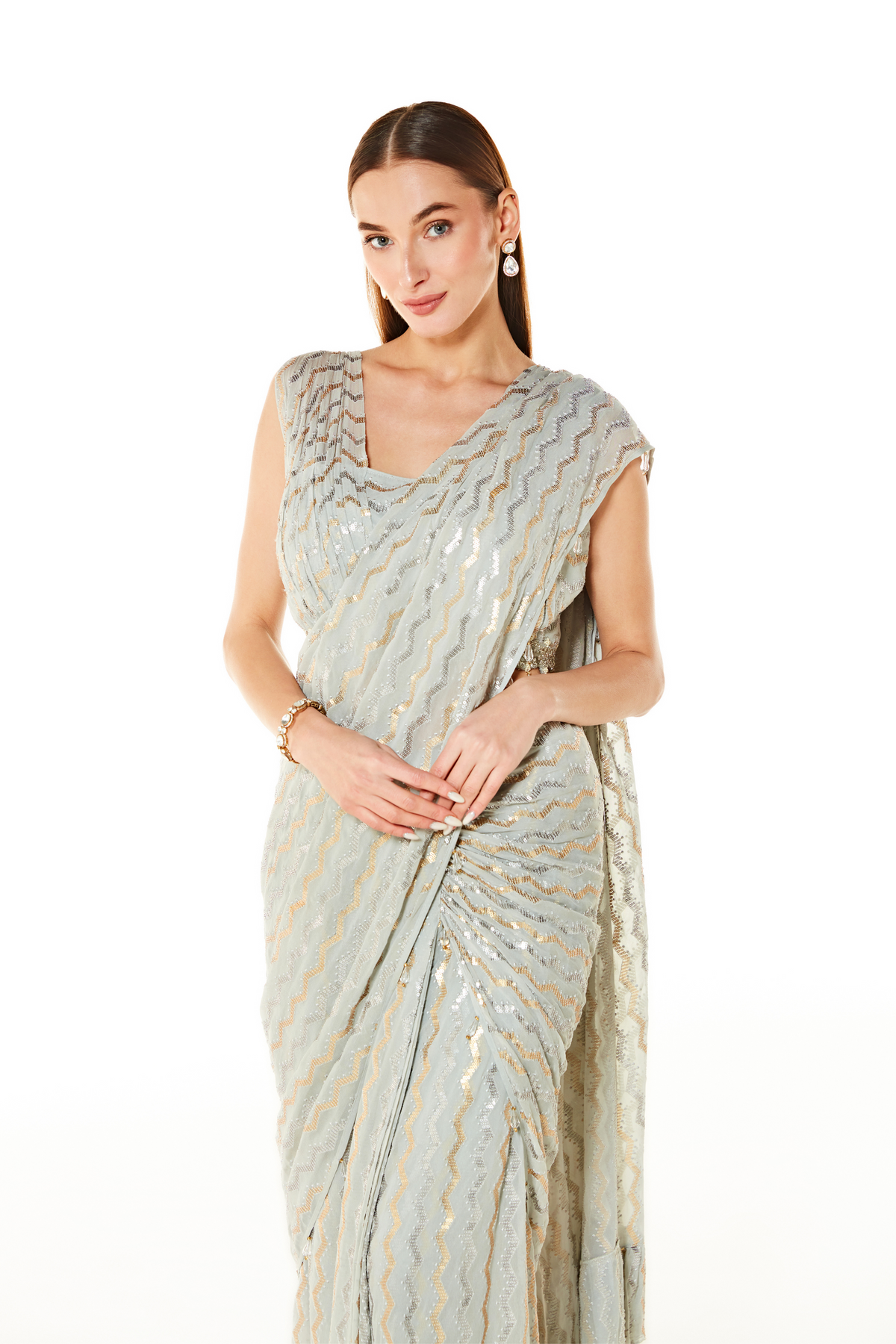 Silver Sairaa Embroidered Saree Set