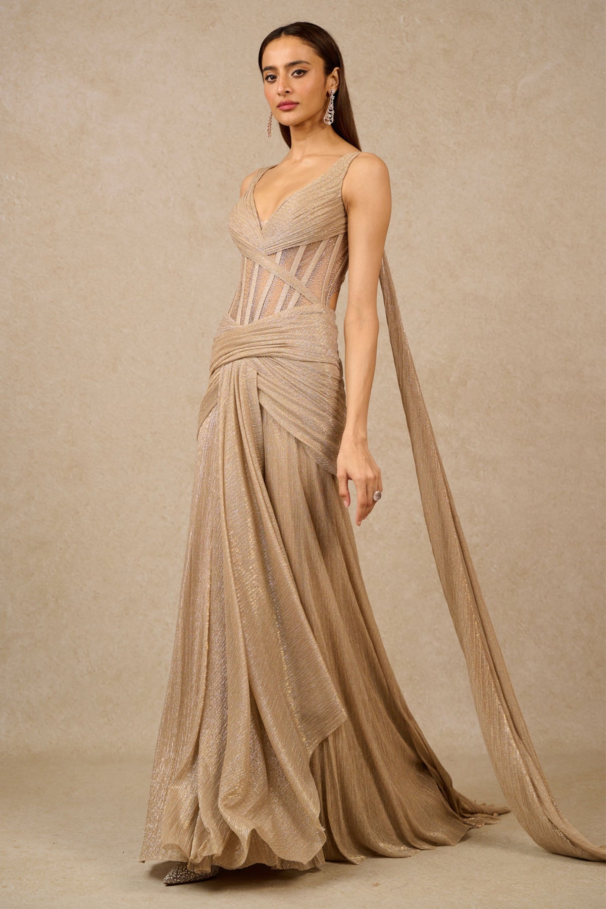 Champagne Sequin-embroidered Mermaid Gown