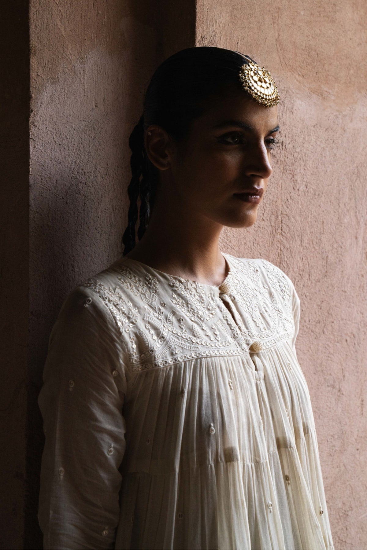 Off White 8 Layer Forest Anarkali Set