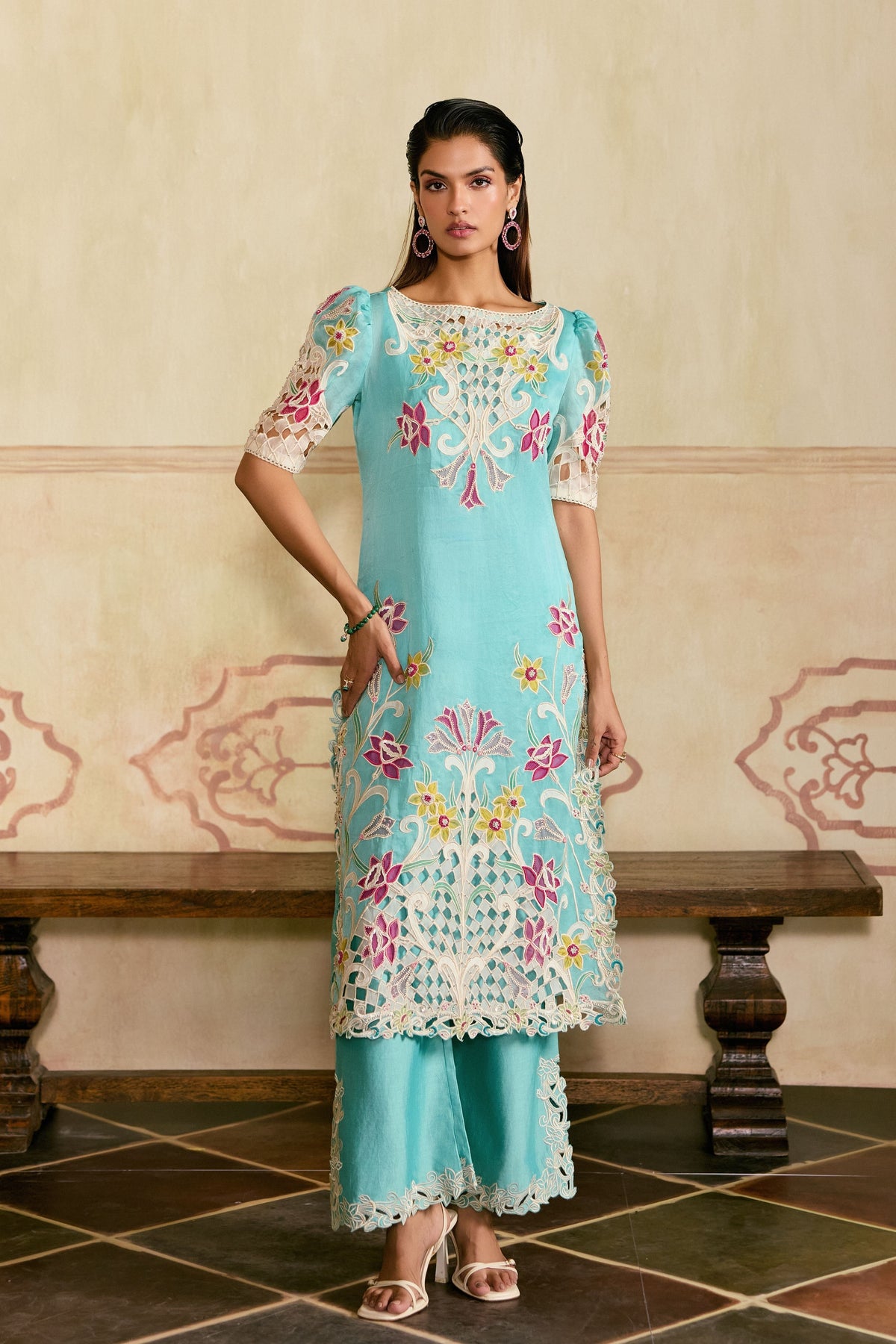Aqua Applique Kurta Set