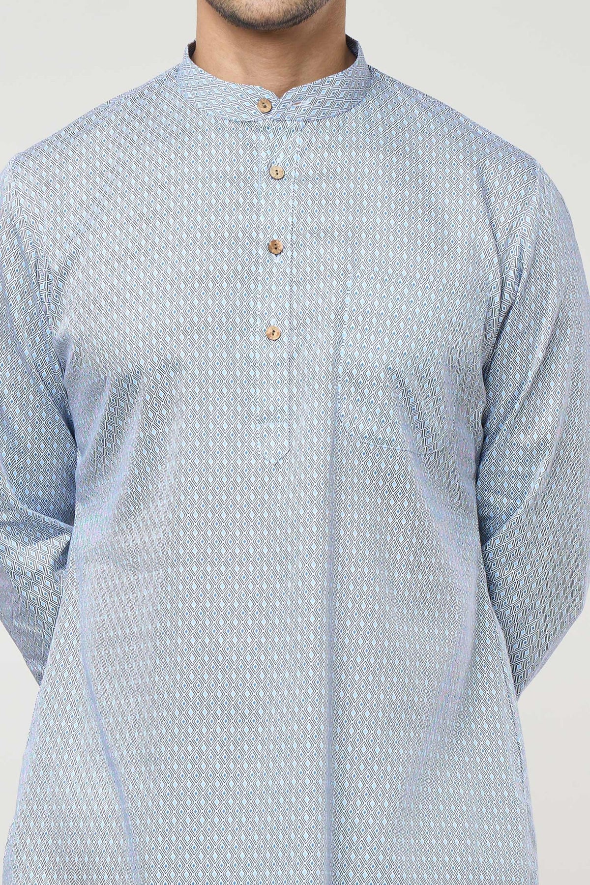 Blue Geometric Printed Shirt Set