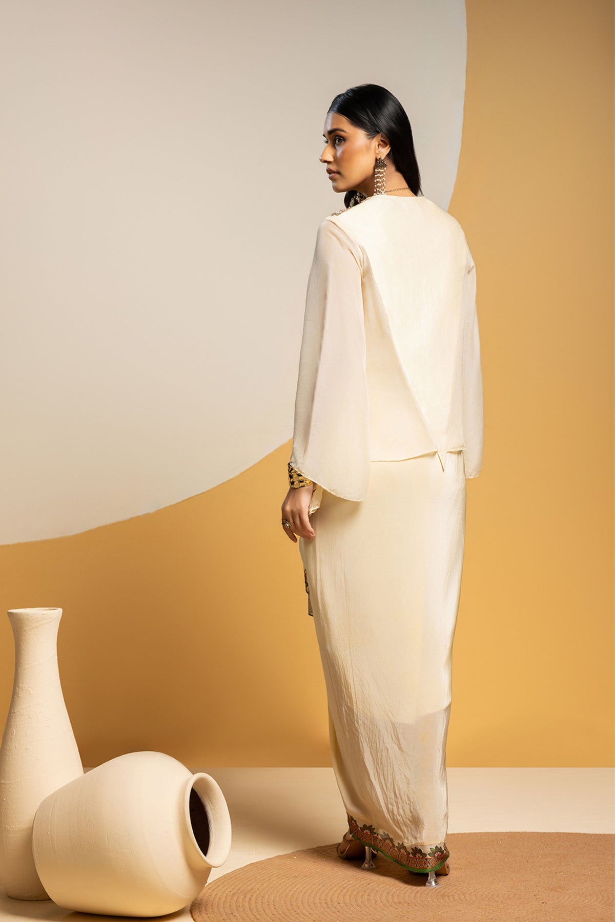 Off White Embellished Drape Skirt Set