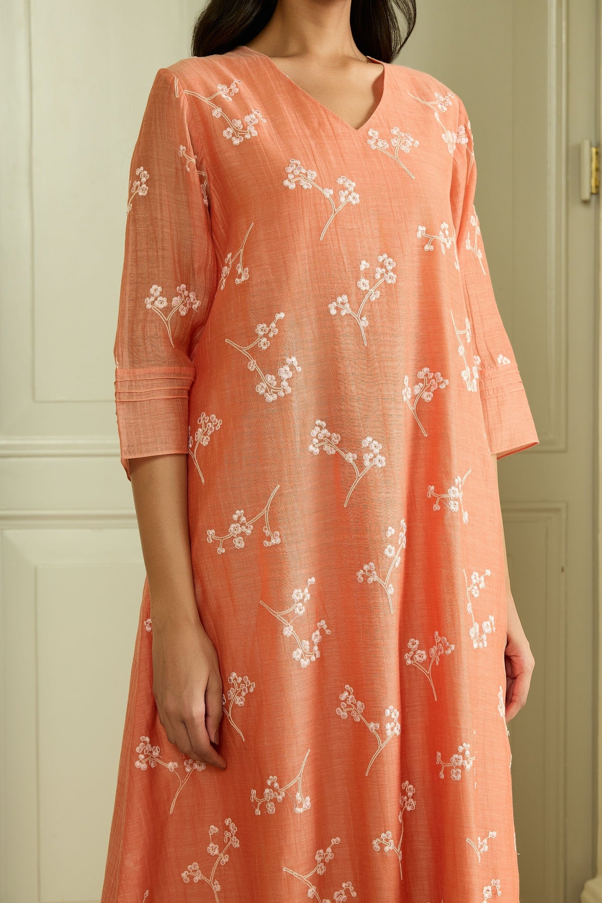 Tangerine Embroidered Tunic Set