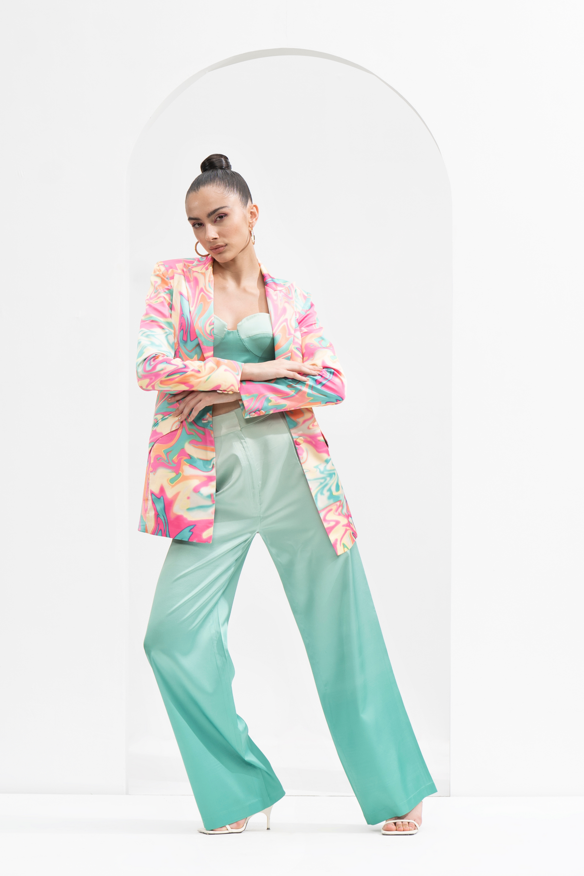 Blurred Printed Satin co-ord set
