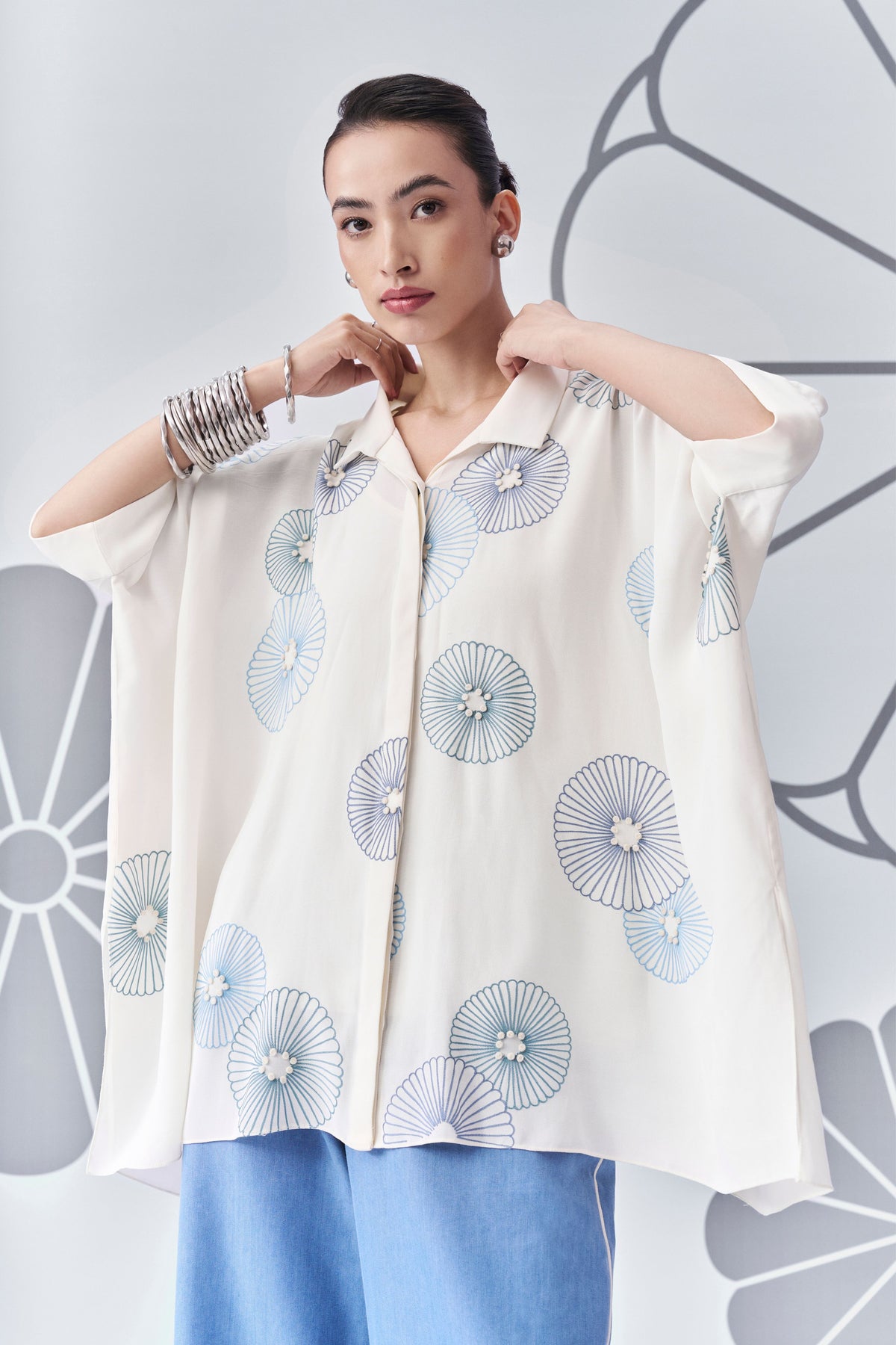Ivory With Blue Co-ord Set