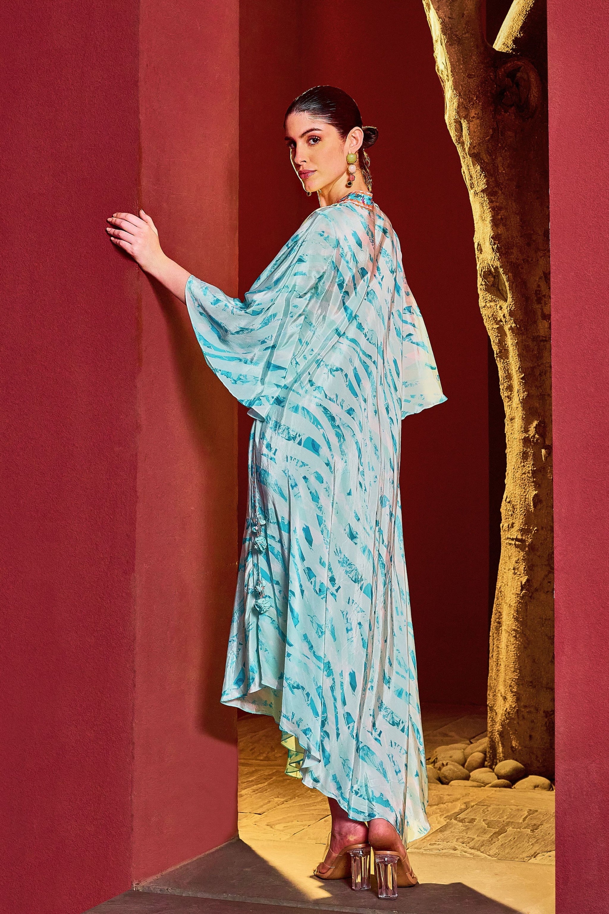 asymmetrical kaftan dress Black Multicolor Chiffon Crepe Twist Front Asymmetrical Maxi Kaftan Dress