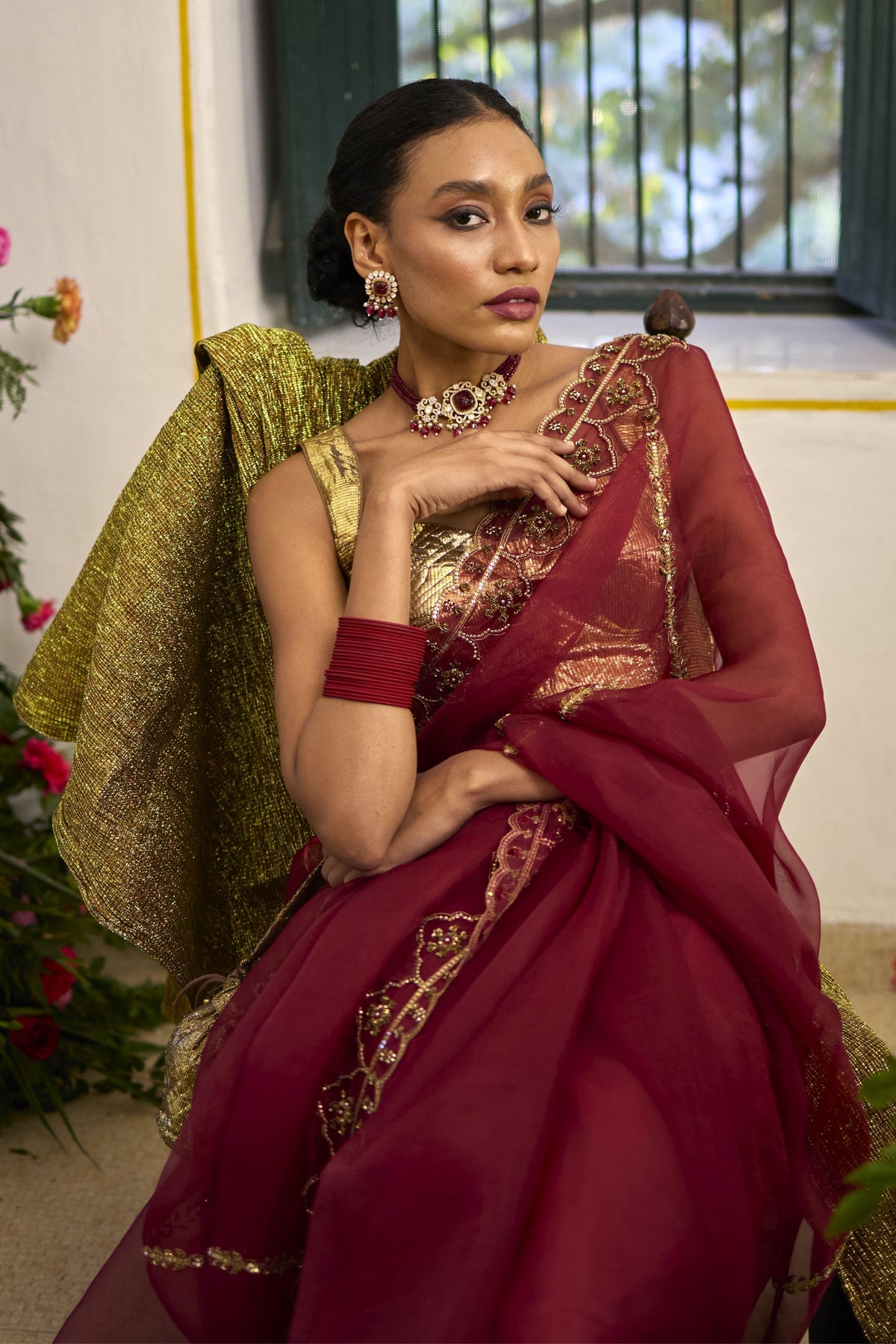 Maroon Mehafil Saree Set