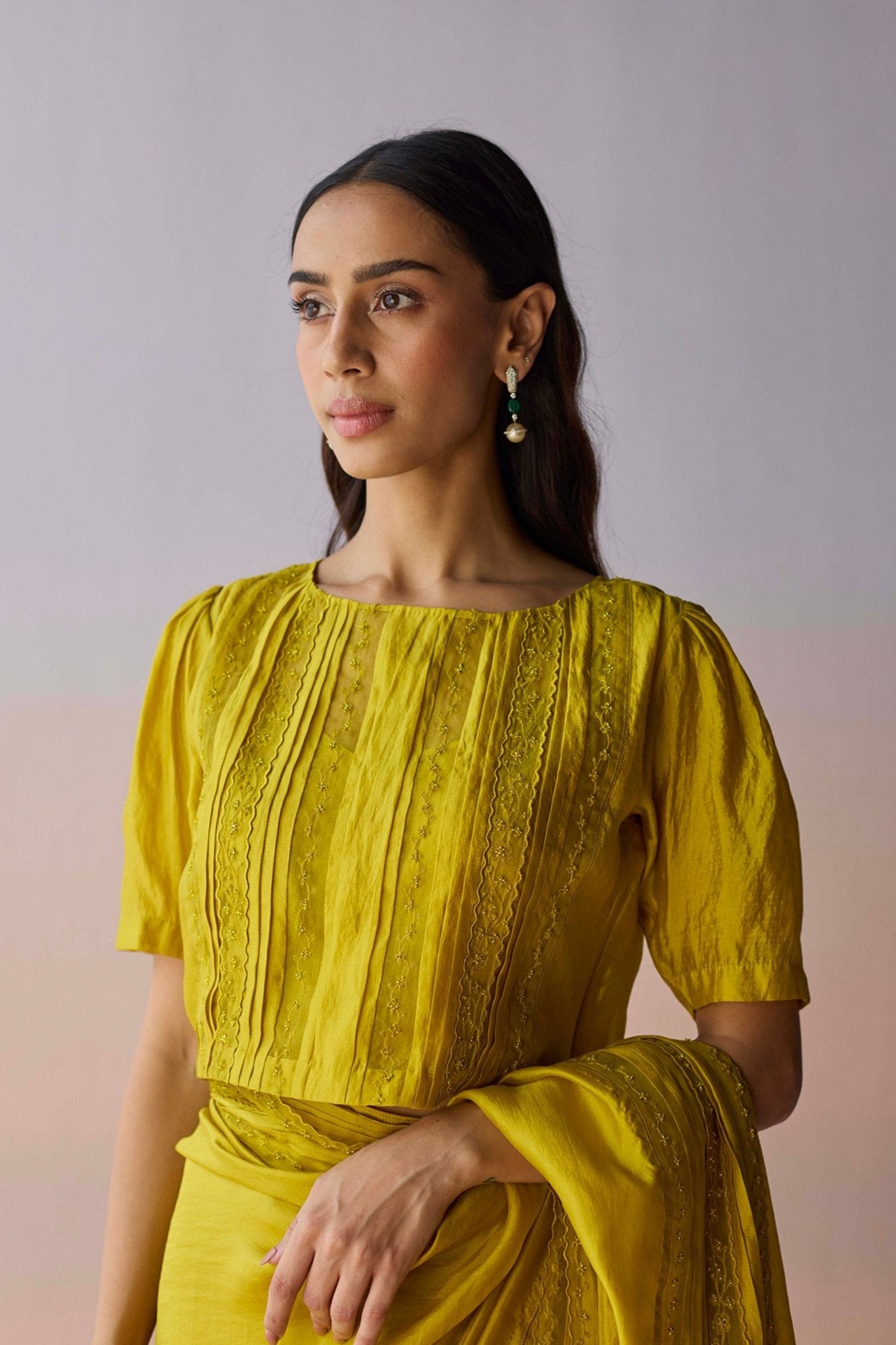 Whispering Ivy Embroidered Yellow Blouse - Surmaye - Elahe