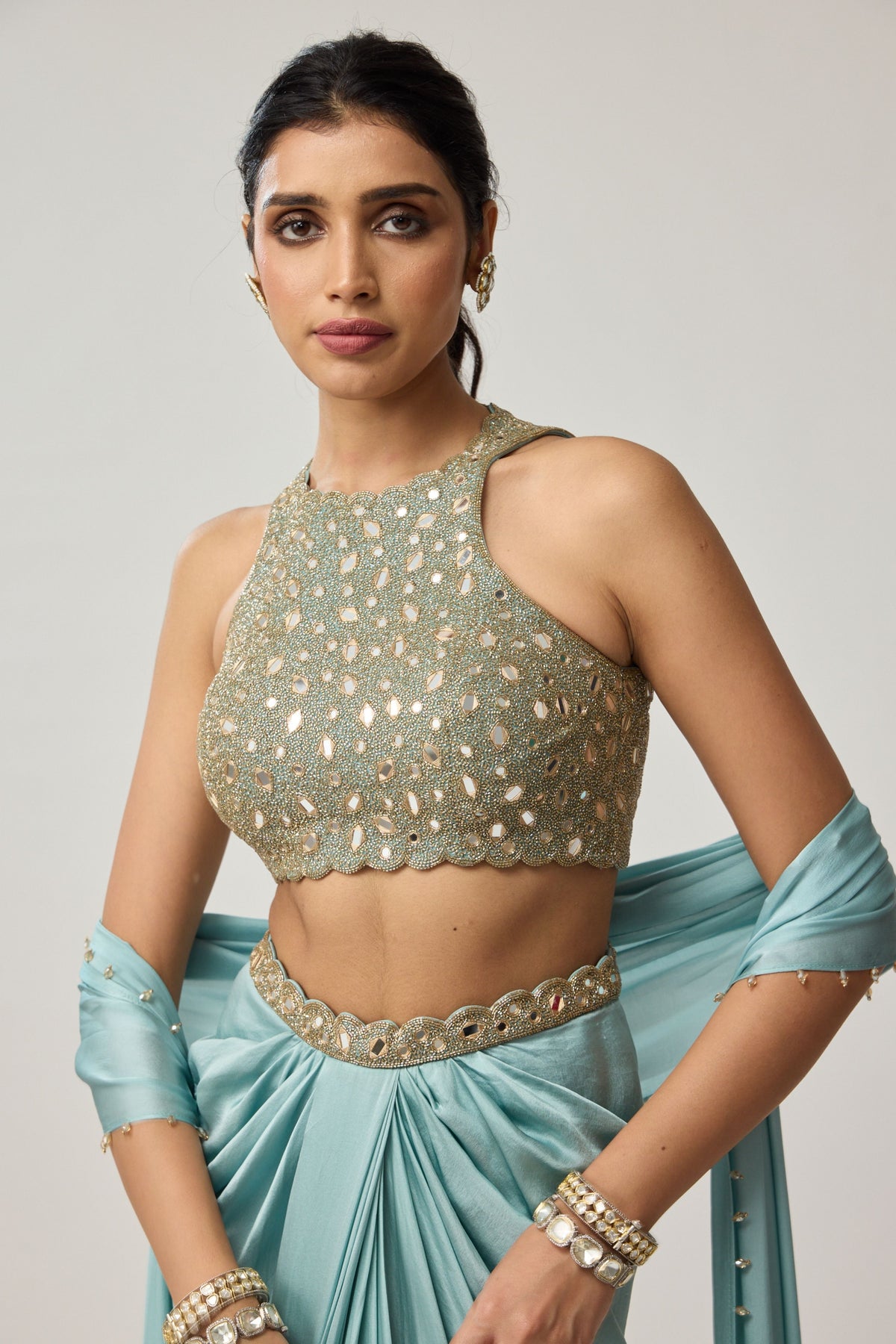 Powder Blue Draped Skirt Set