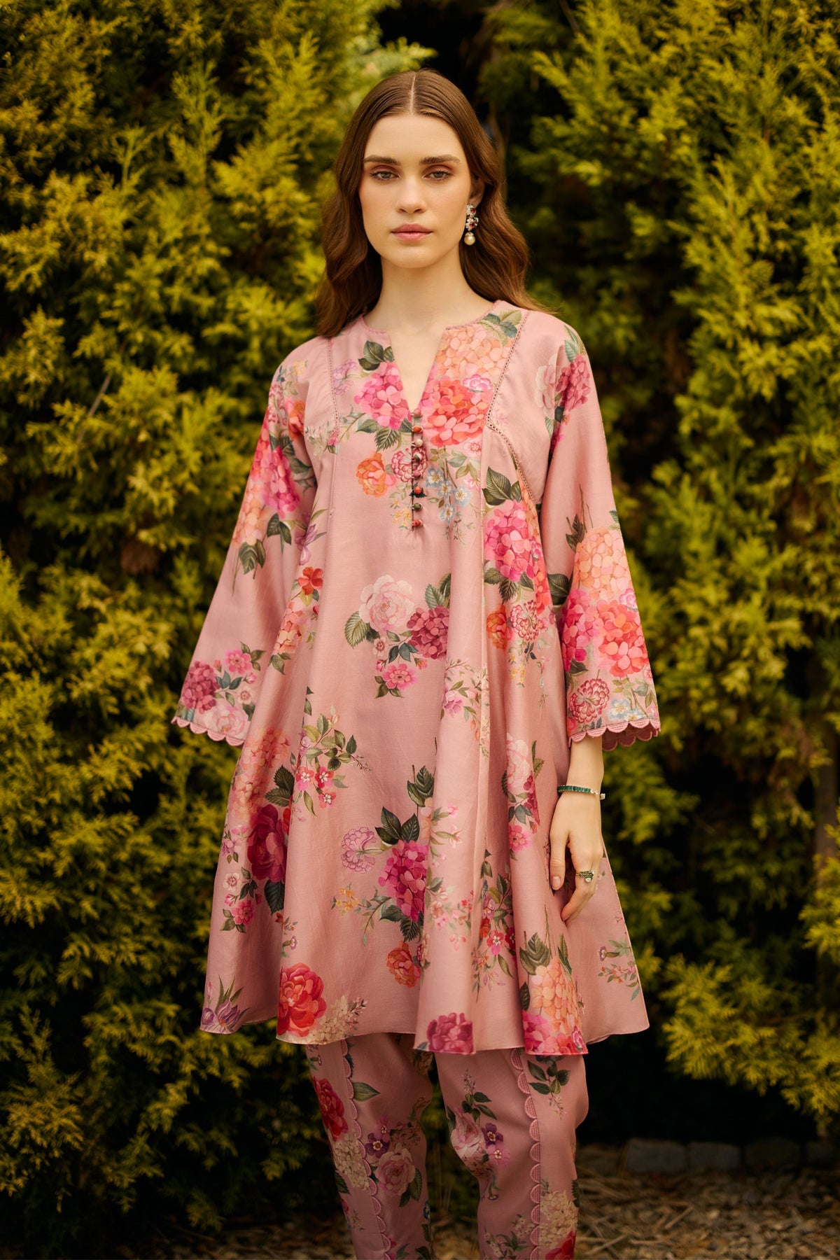 Dusky Pink Floral Print Kurta