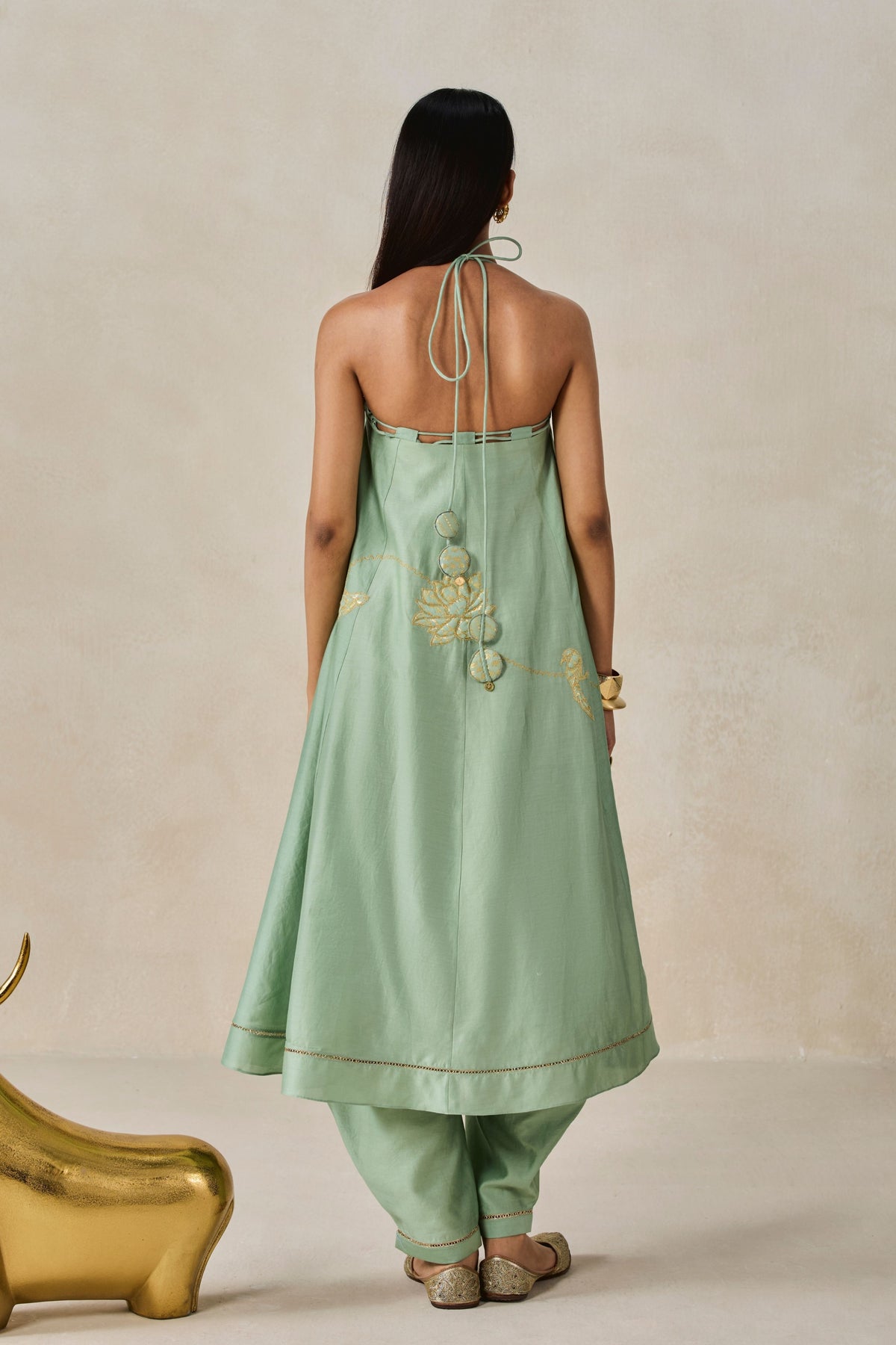 Green Offshoulder Kurta With Pants