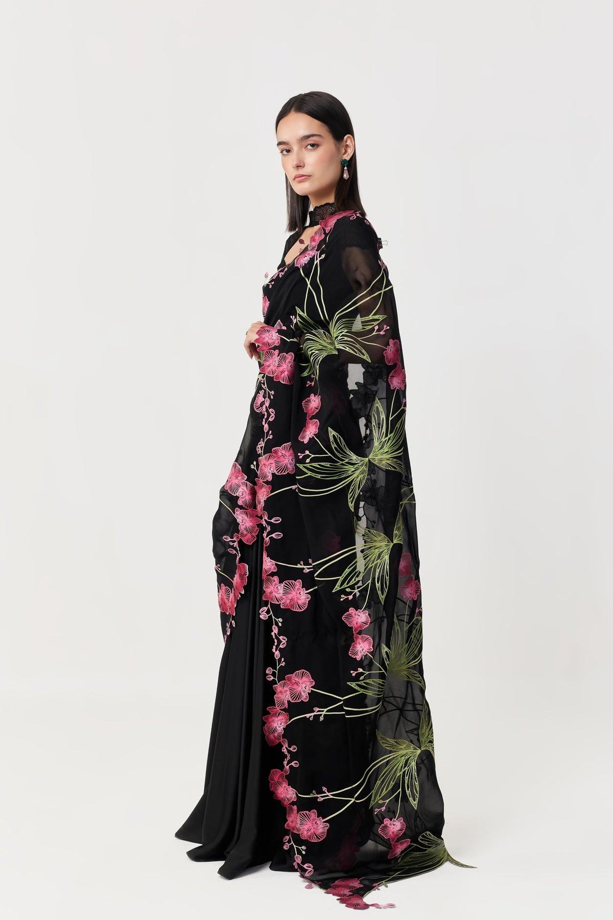 Wild Orchid Prestitched Saree Set