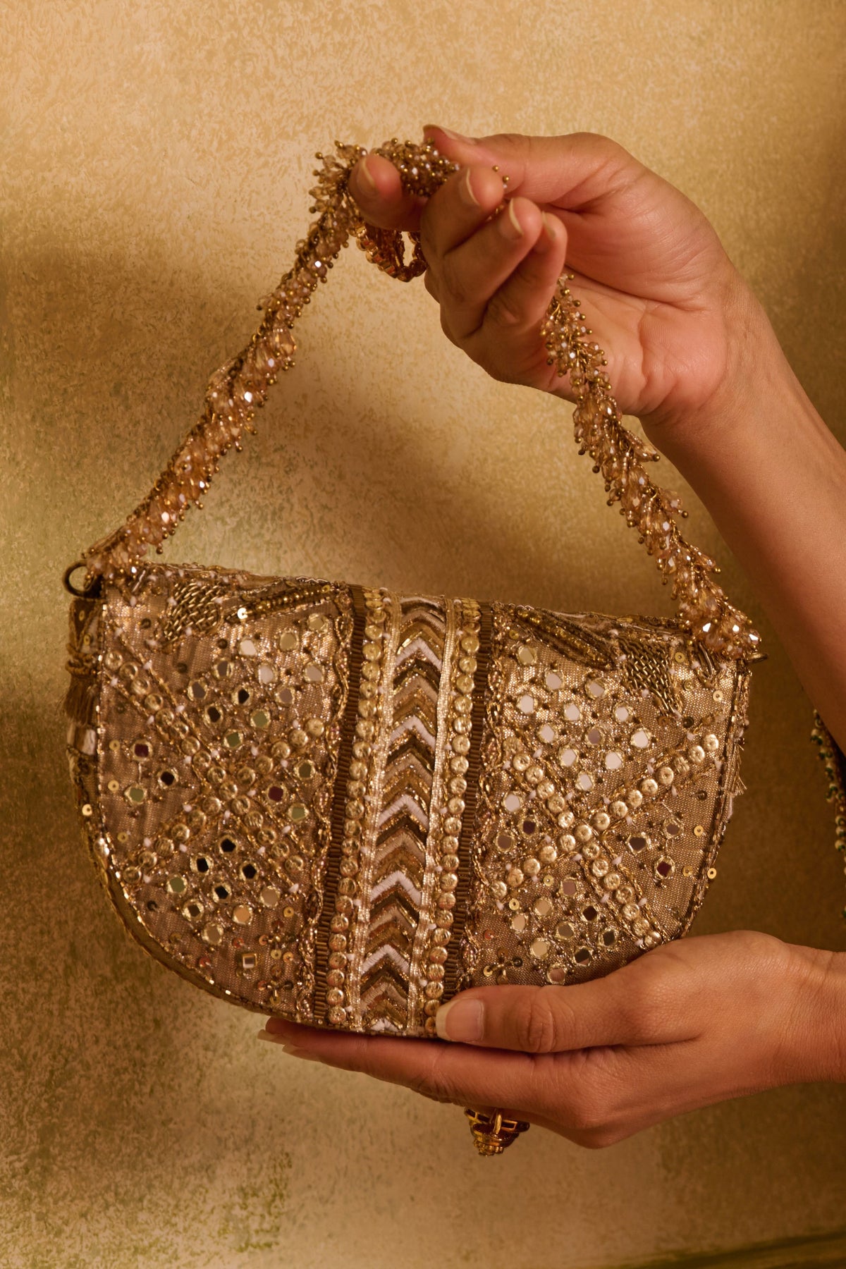 Rangrez Flapover Vintage Gold Clutch