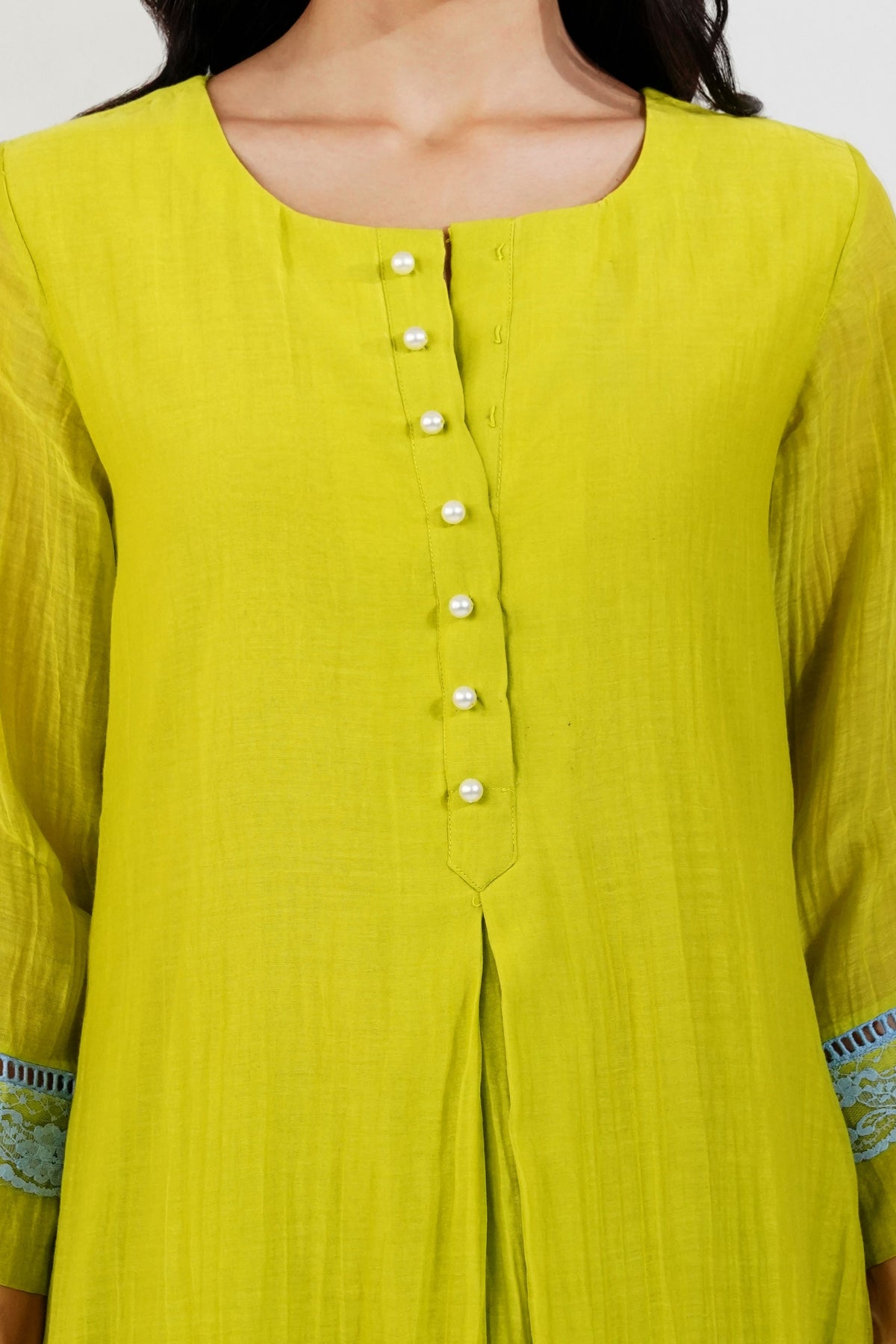 Lime Chanderi Kurta Set