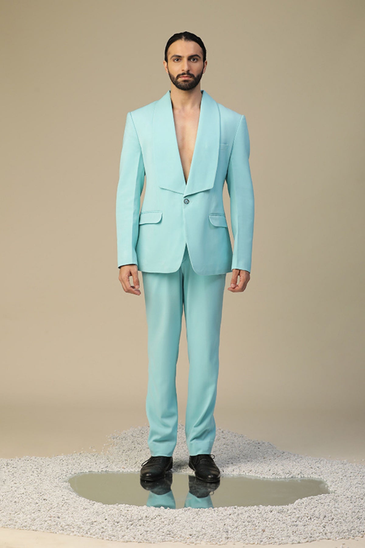 Blue Wide Lapel Elegant Suit