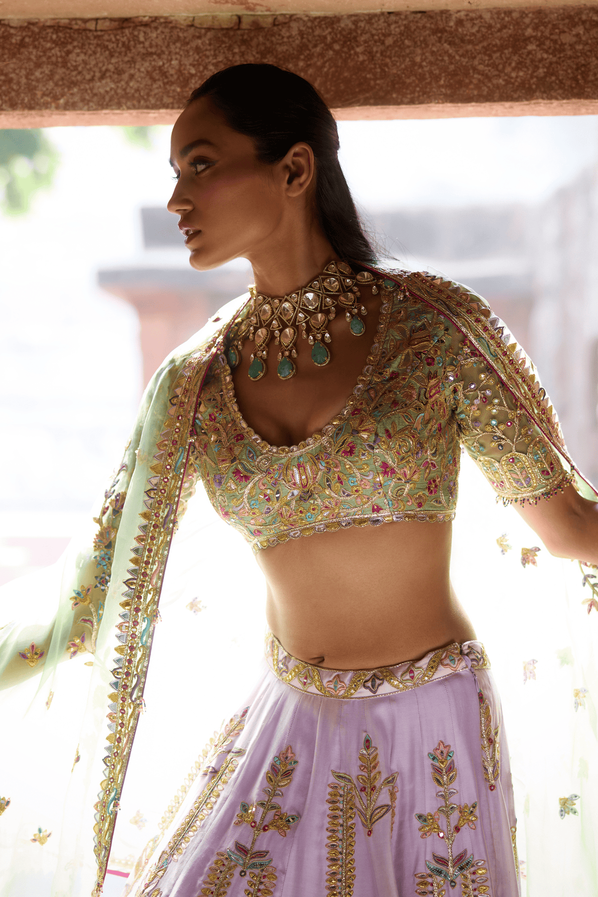 Lilac Chanderi Lehenga Set