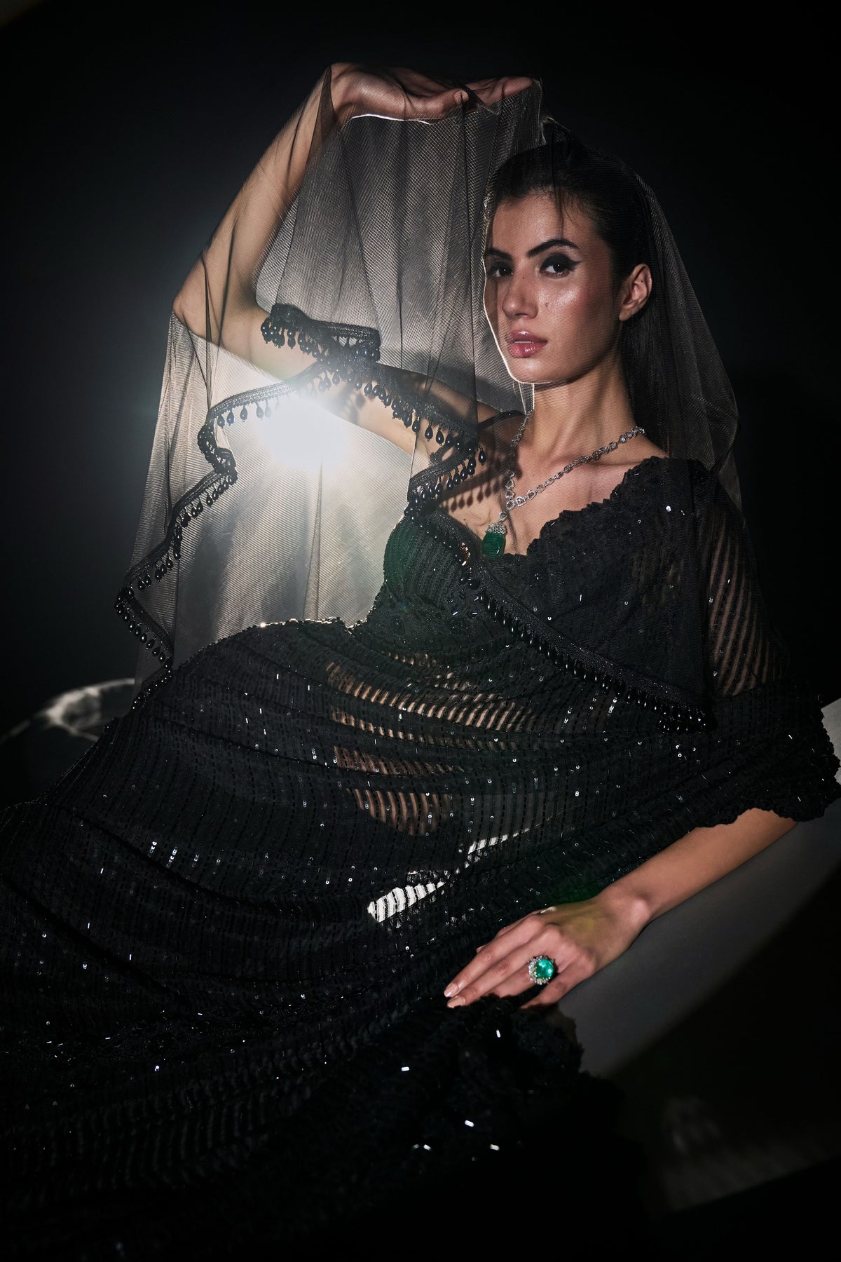 Black Cutdana Gicha Saree