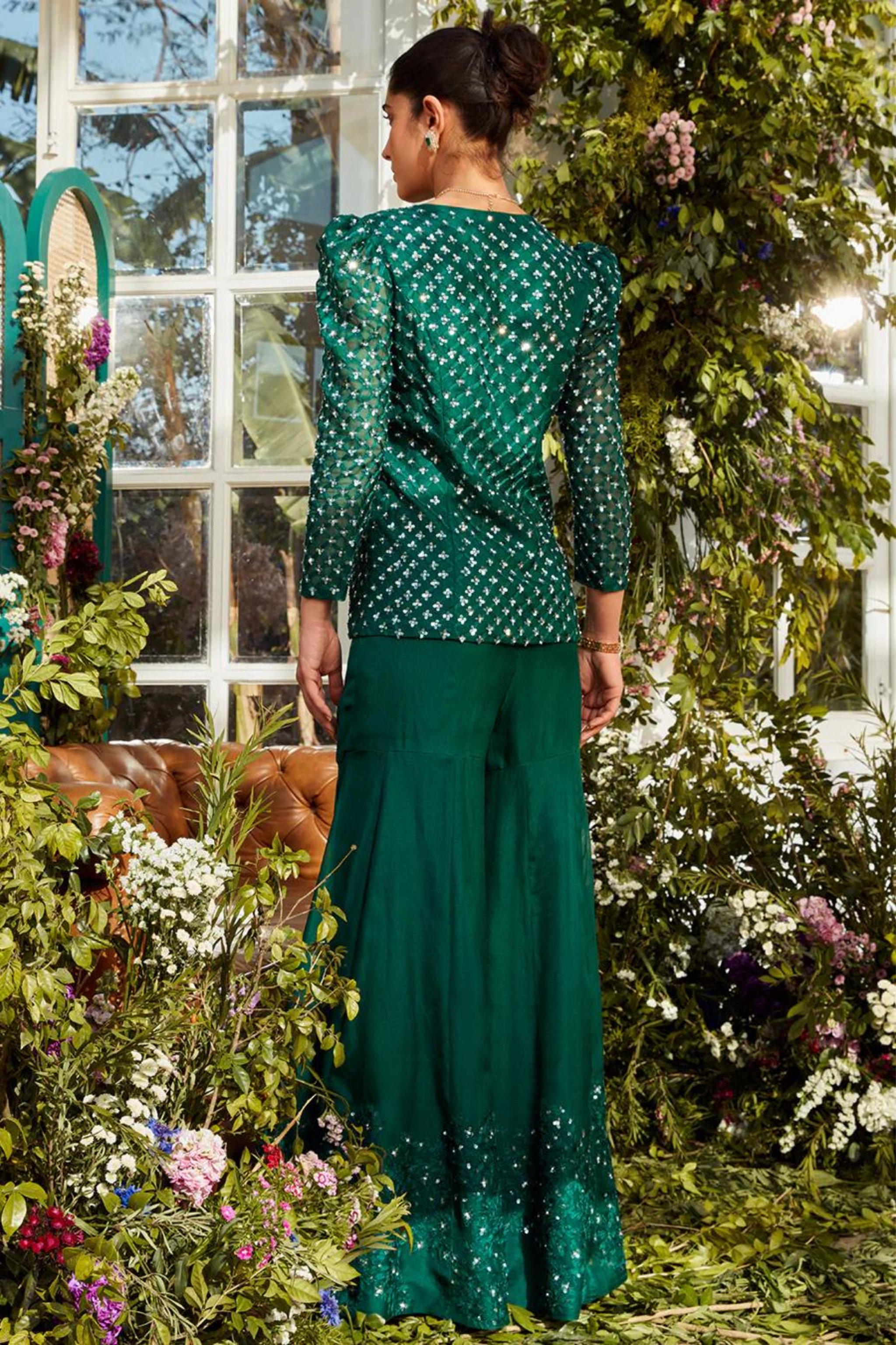 Rococo - Green short jacket sharara - Elahe Rococo - Green short jacket sharara - Elahe