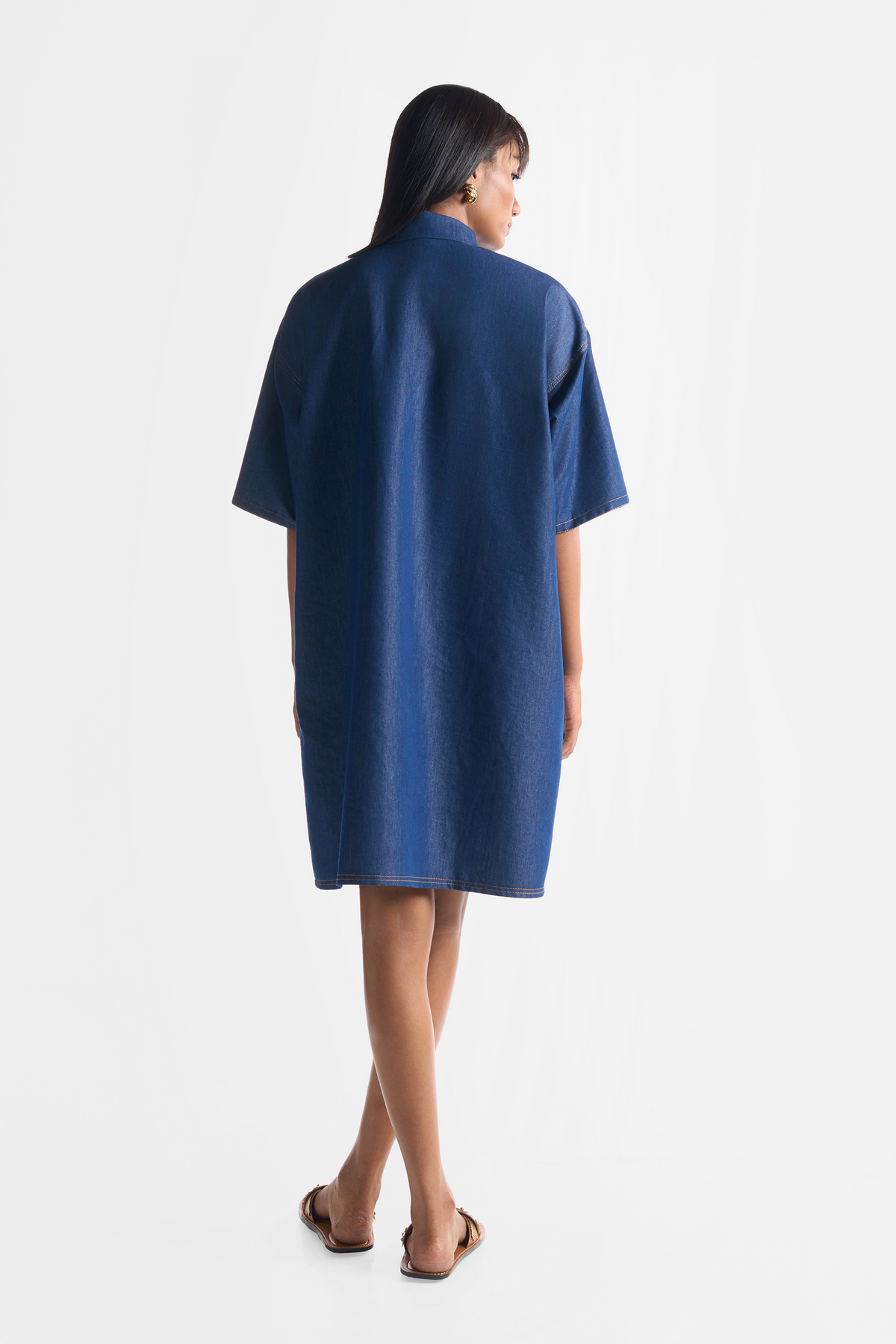 Denim Embroidered Shirt Dress