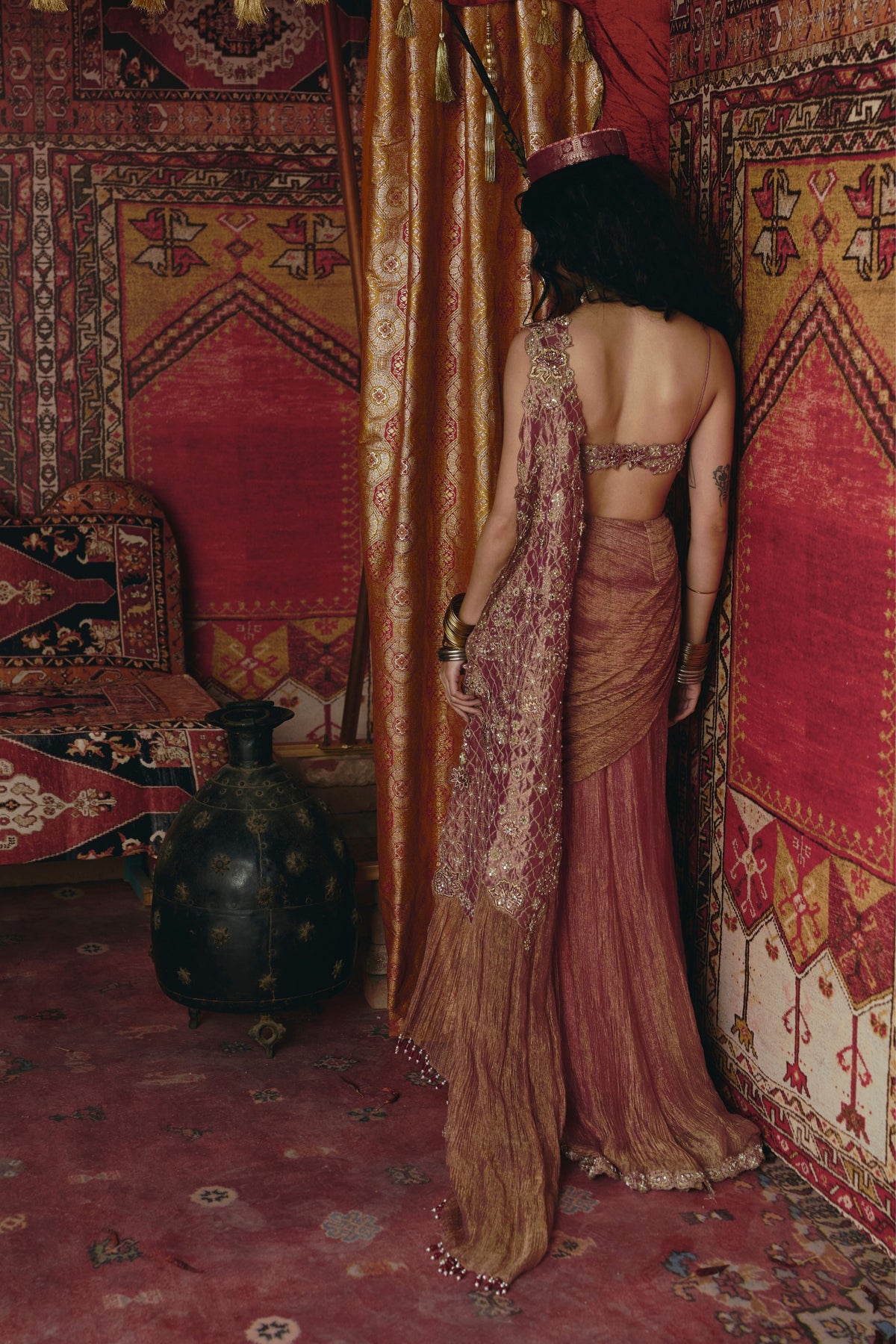 Blush Pink Drape Saree Set