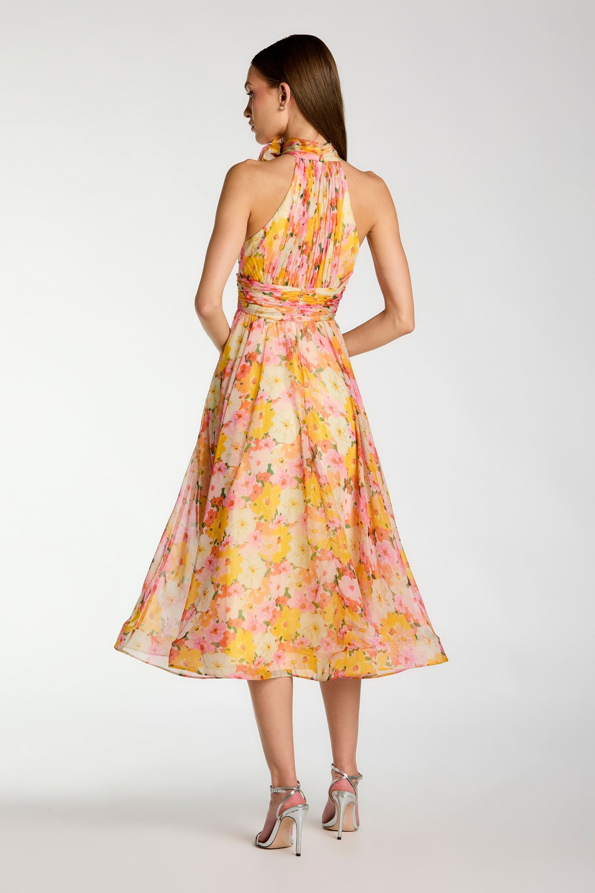 Floral Halter Neck Dress With 3d Flower