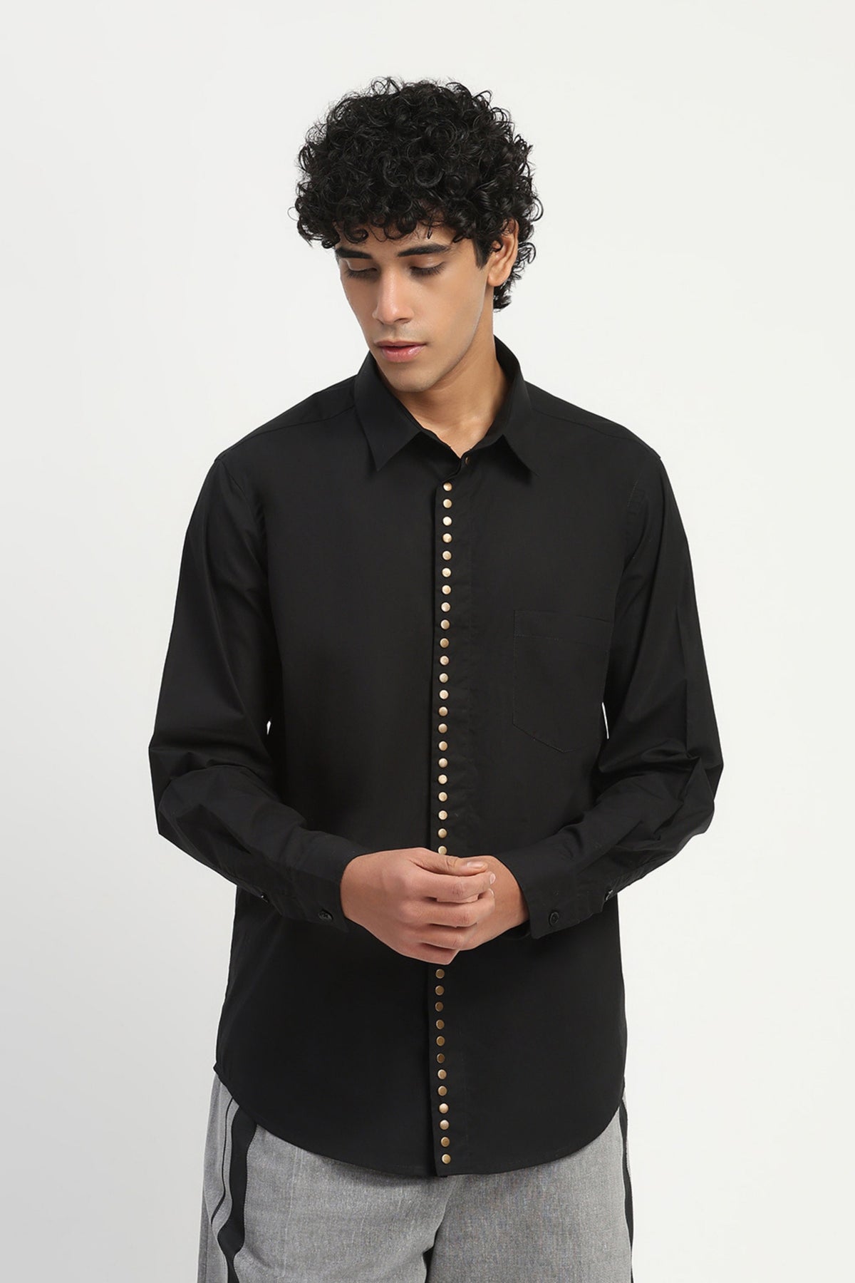 Studs Placket Indigo Shirt