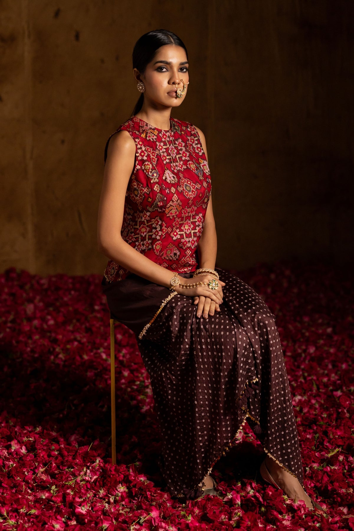 Red Patola Bandhani Skirt Set