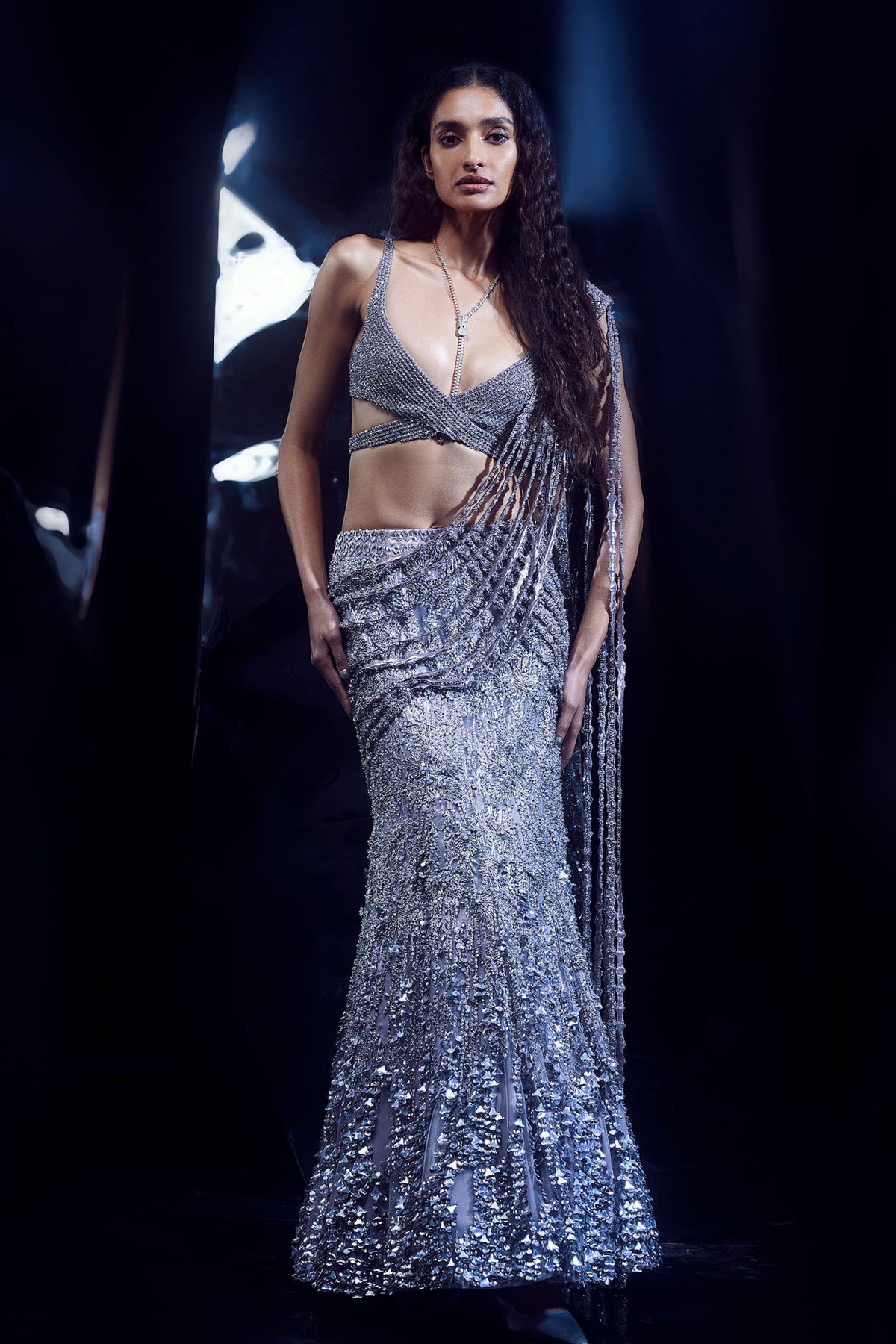 Aquila Rose Steel Saree Set