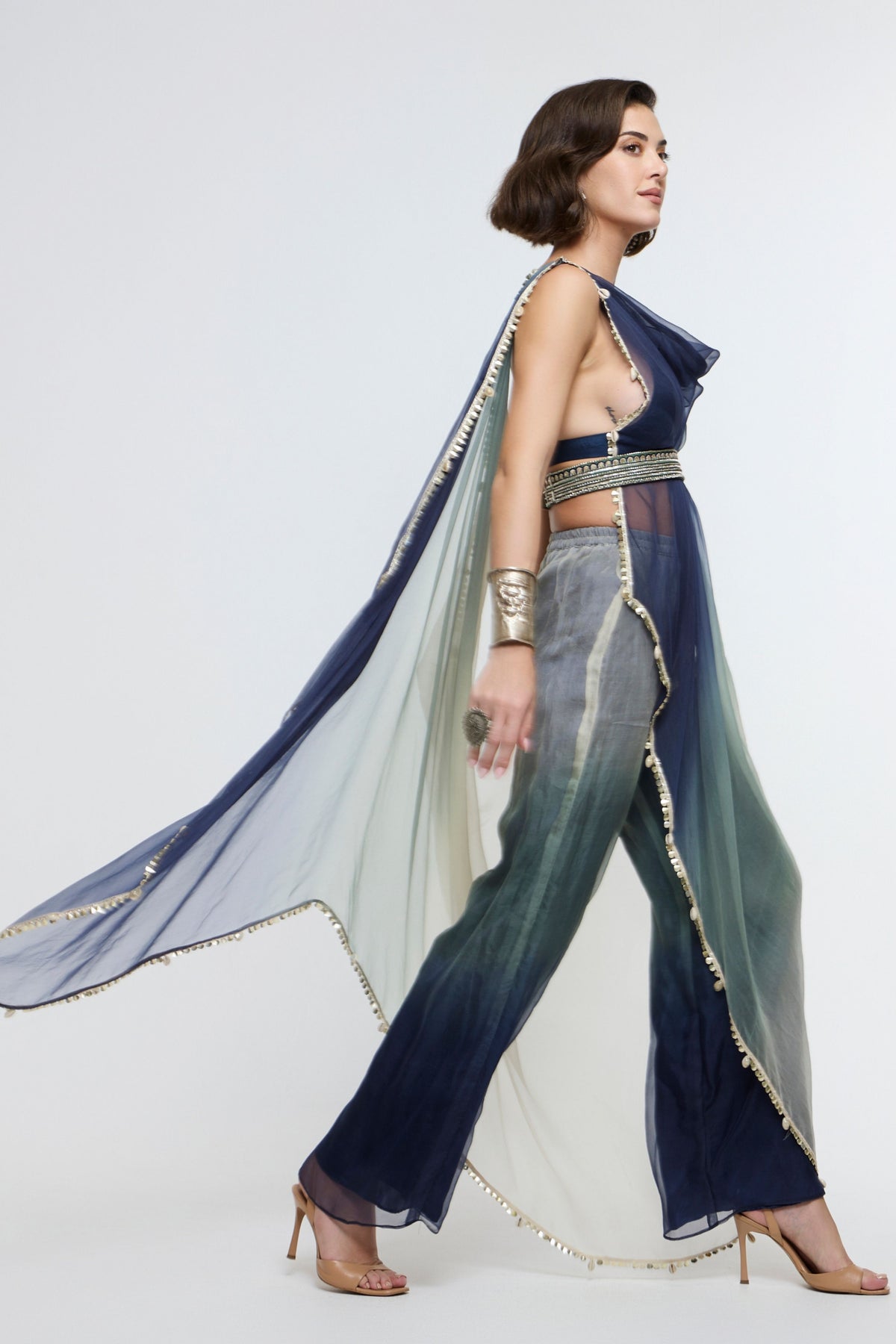 Meher Embellished Cape Jacket Set