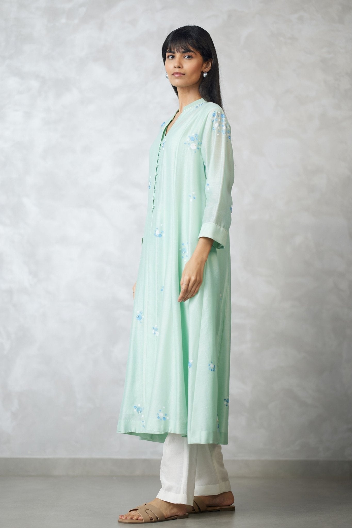 Seafoam Kalidar Kurta With Slip - Nachiket Barve - Elahe