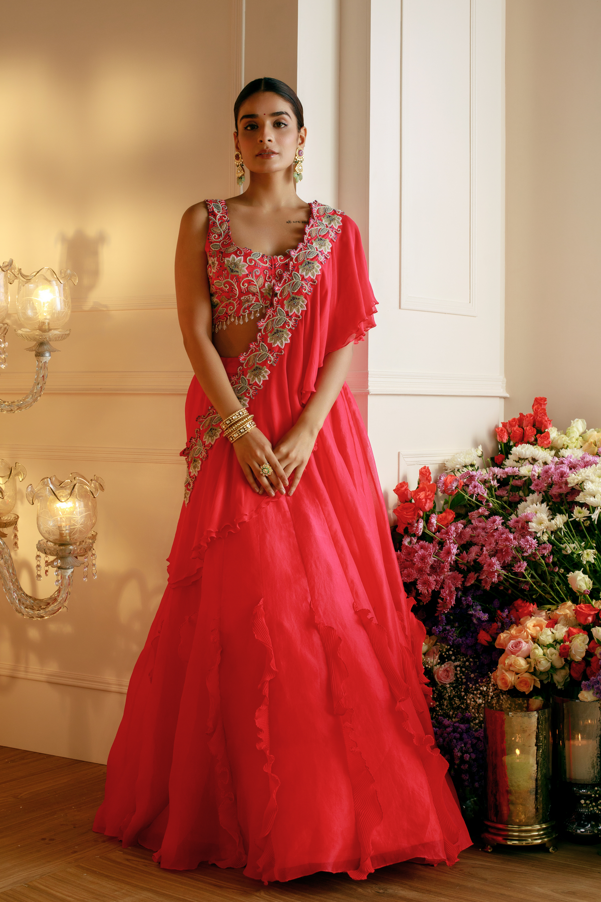 Fuscia Pink Organza Lehenga Set