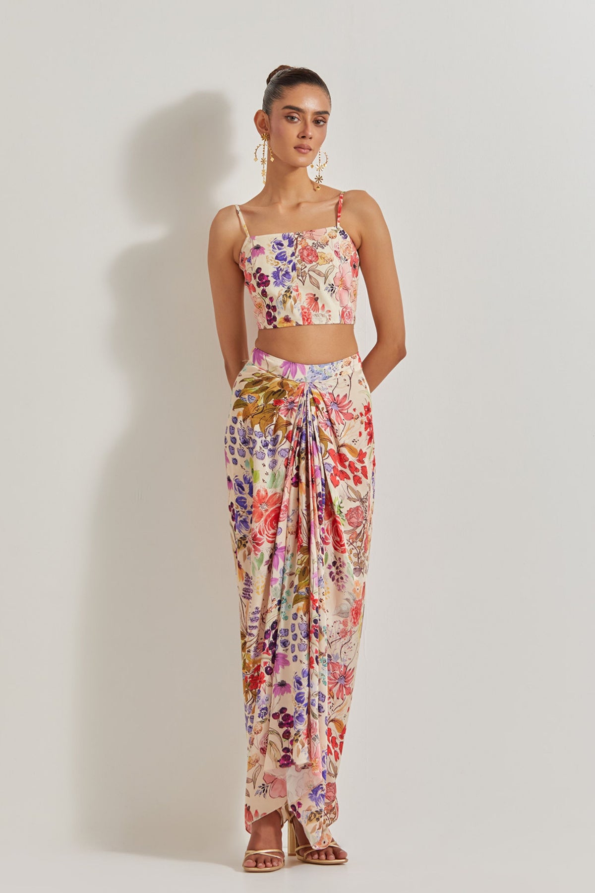 Cowl Skirt Set With Cape