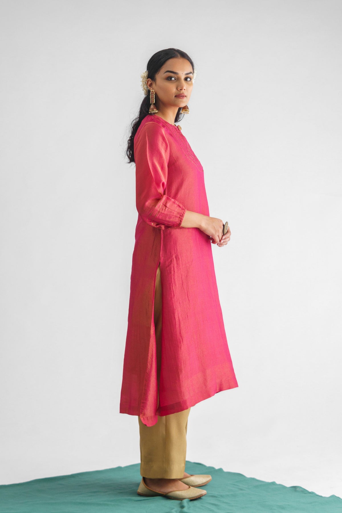 Pink Georgette Tissue Kurta