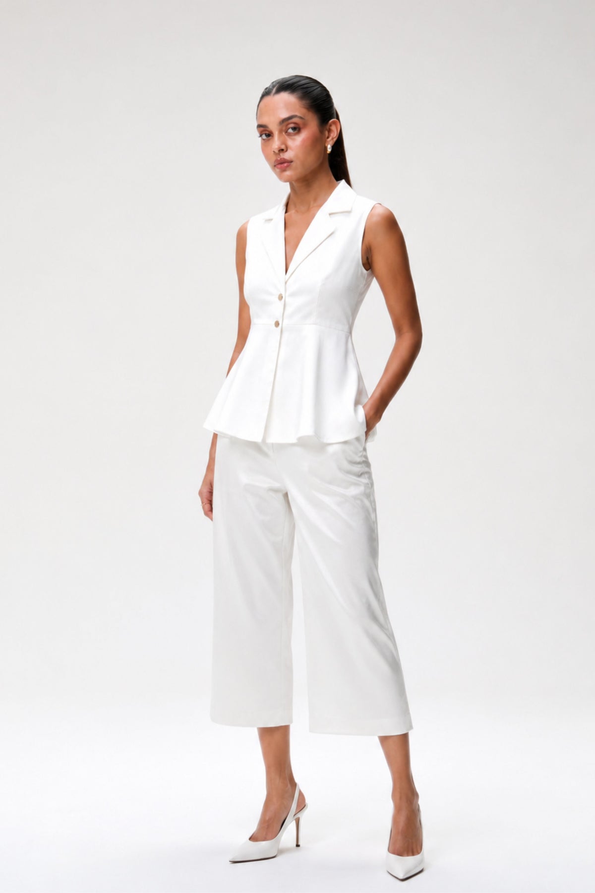 Ivory Gajji Silk Peplum Top