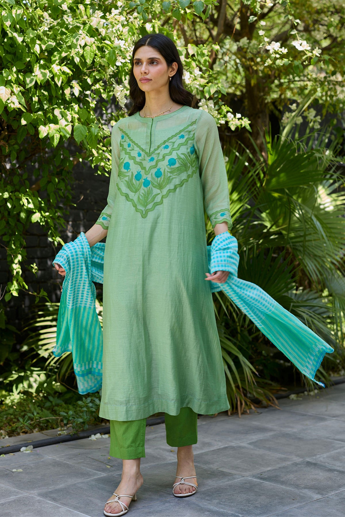 Pomegranate Trail Green Embroidered Kurta Set