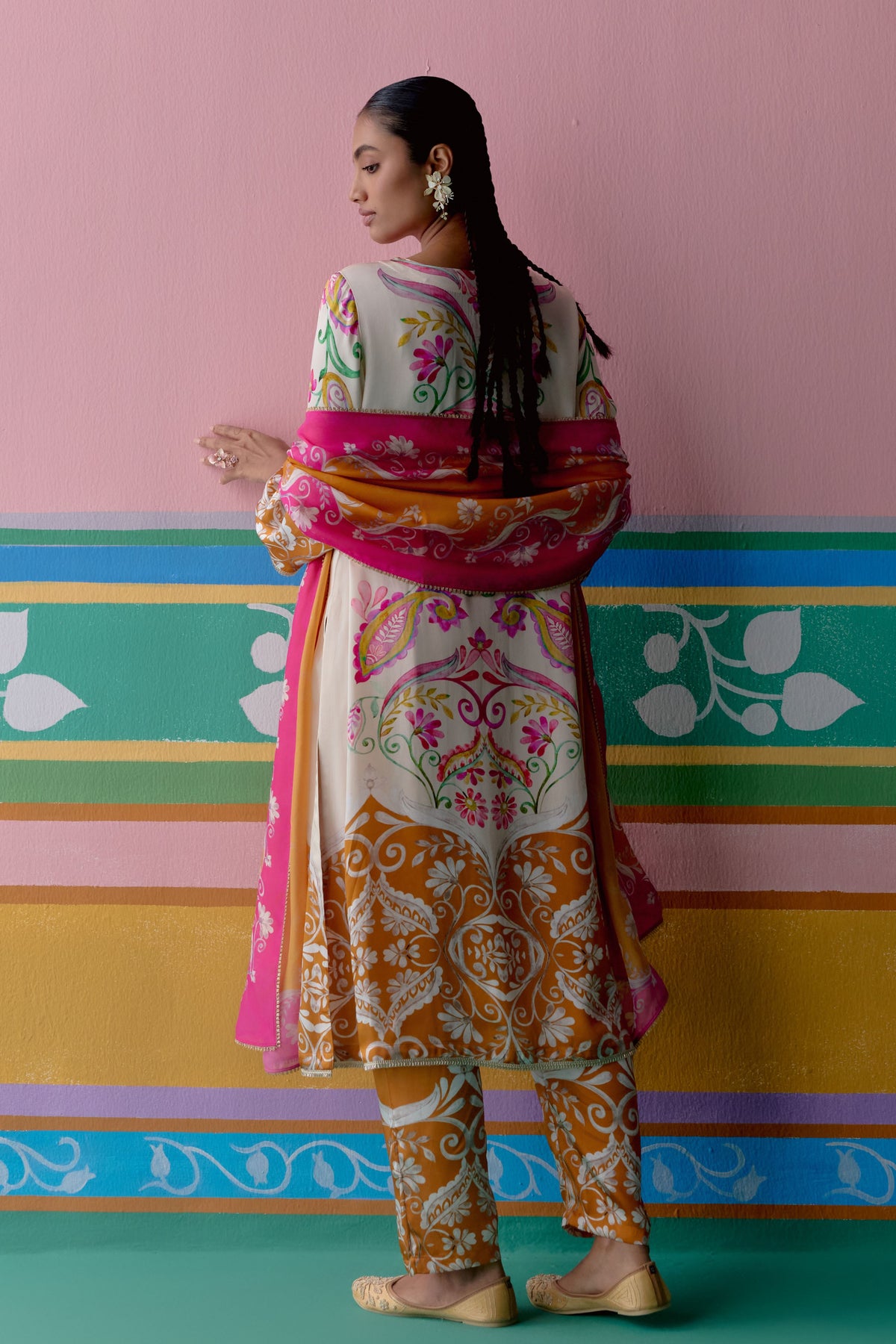 Pink Mustard Paisley Kurta Set