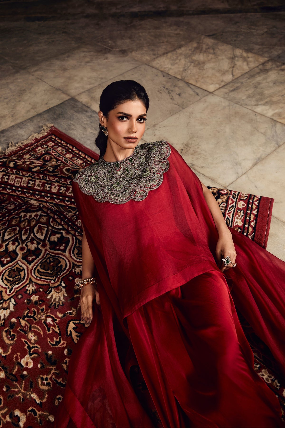Red Skirt and Kaftaan Top Set