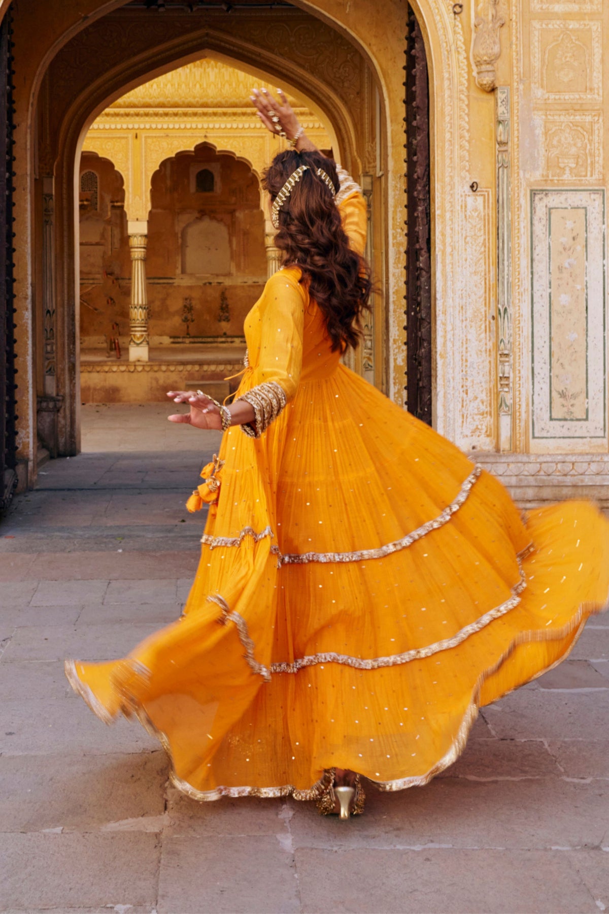 Saffron Tiered Angrakha Set